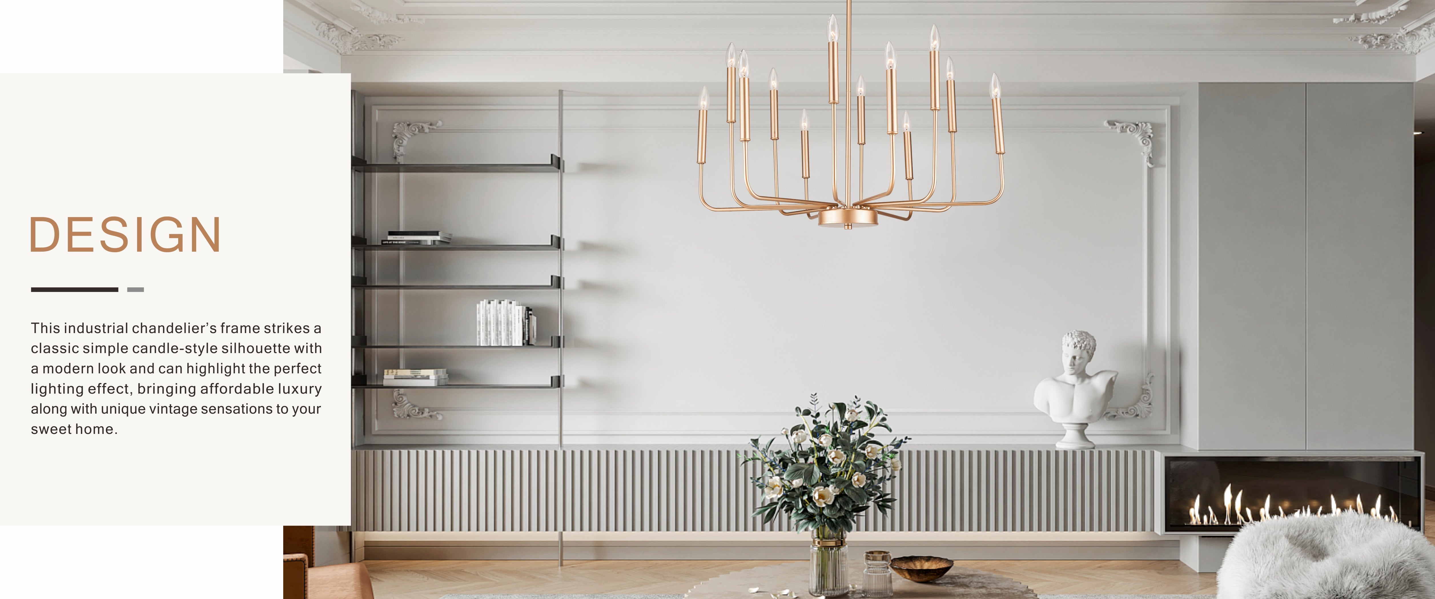 12-Light Pendant Light with Adjustable Height and Candle Hanger Design