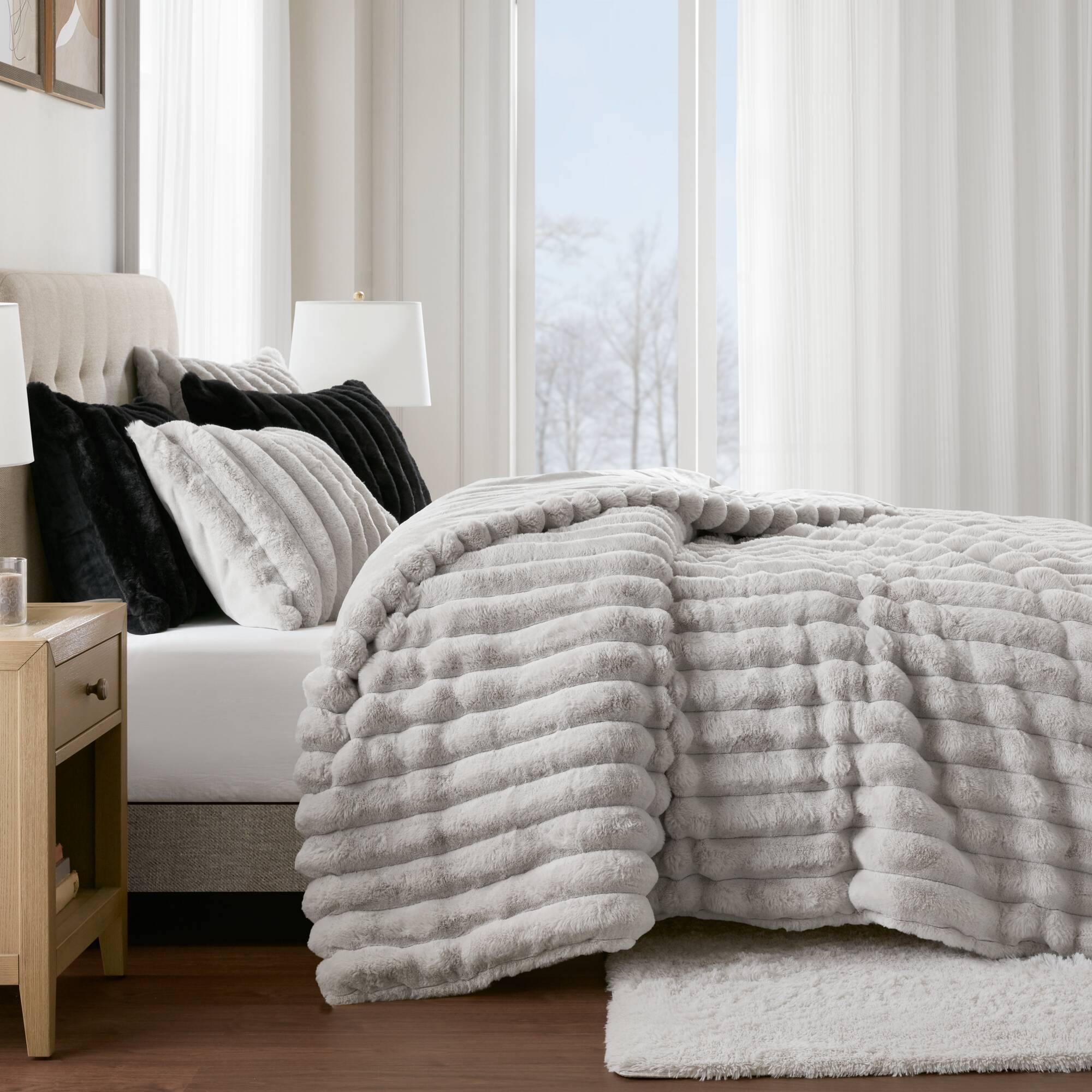 Ultrasoft Faux Fur Ribbed Comforter Set