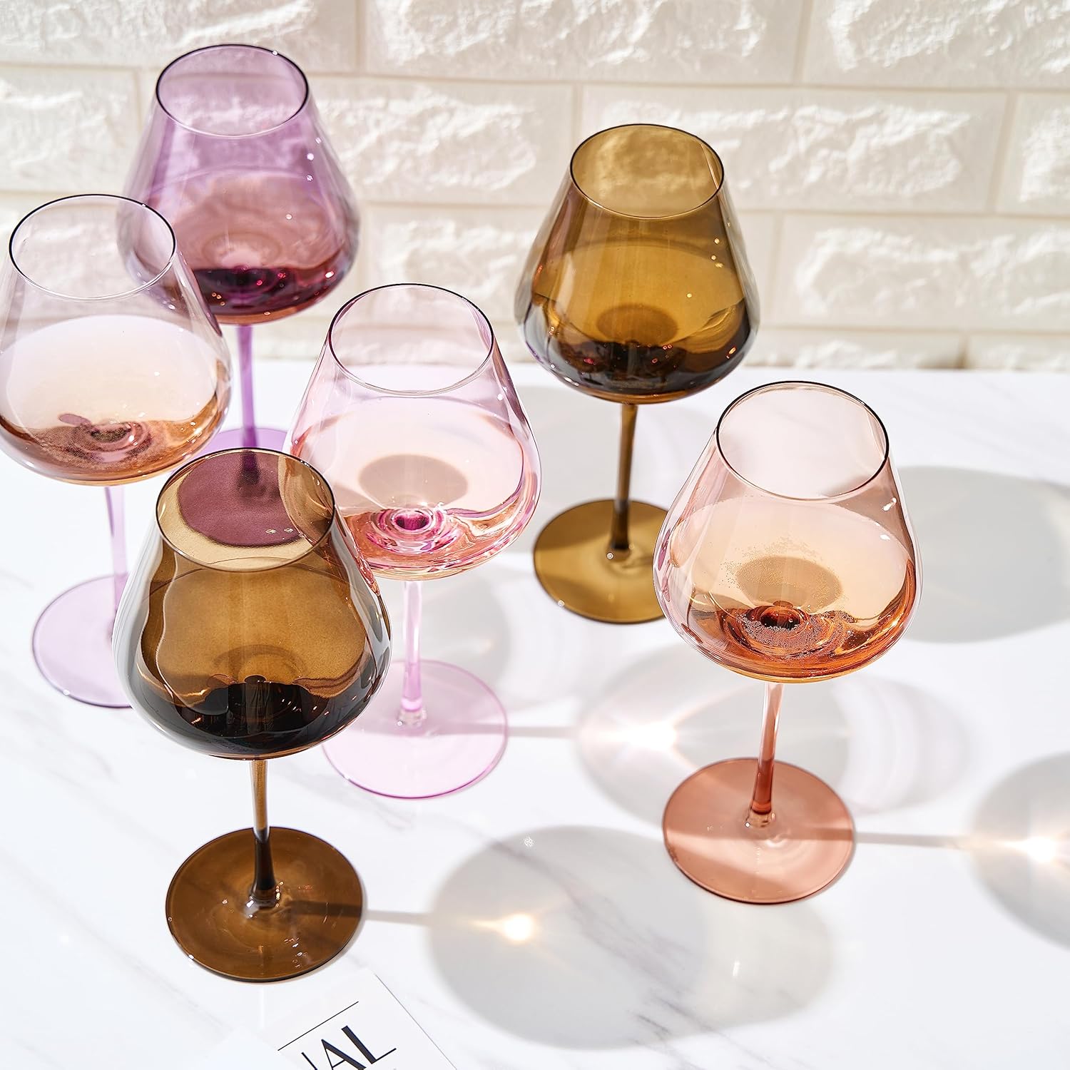 Stagioni Stemmed Wine Glassware, Set of 6, "Fall Leaves"