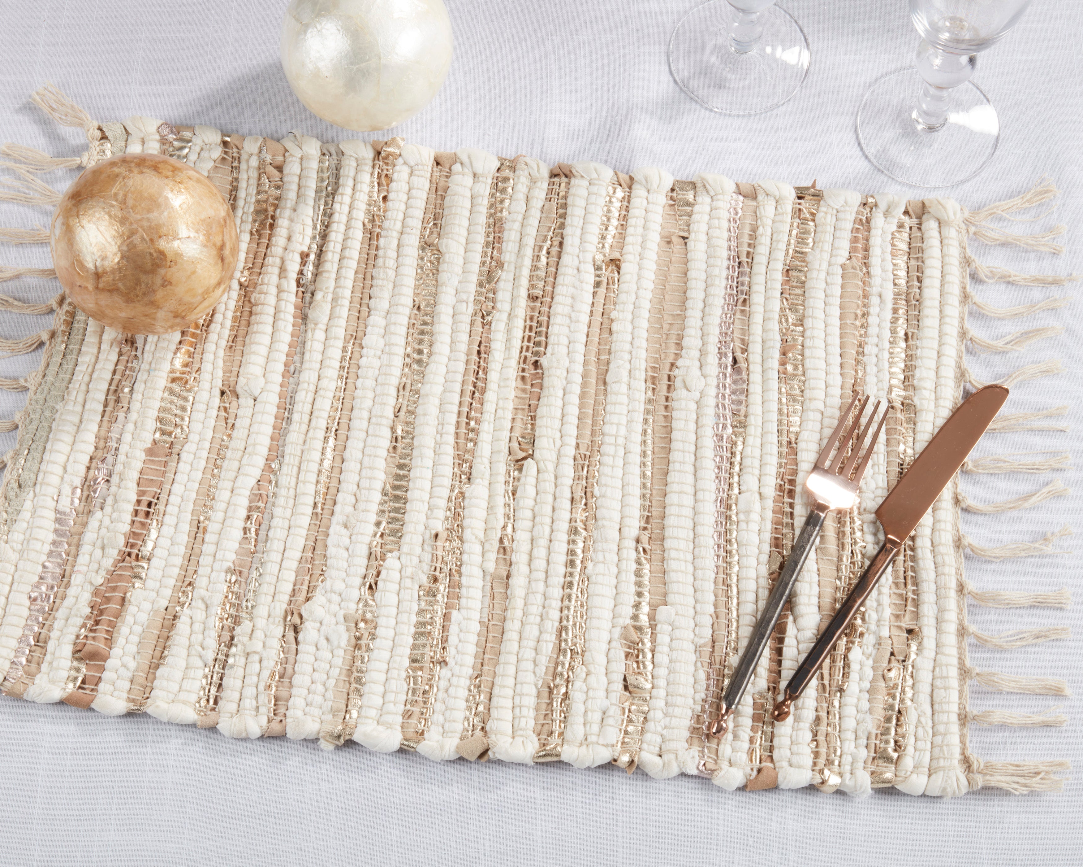Cotton And Leather Blend Chindi Placemat, Set of 4