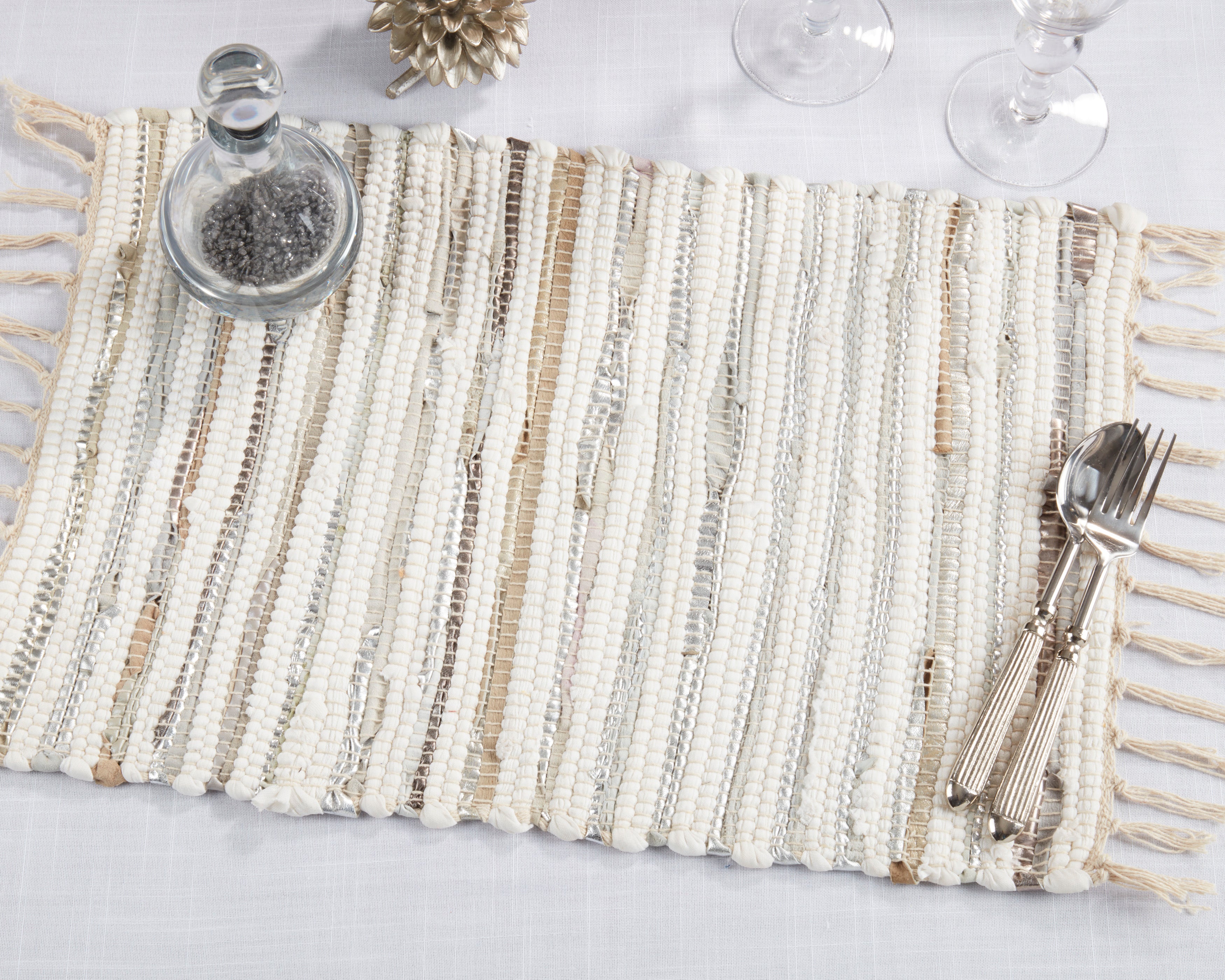 Cotton And Leather Blend Chindi Placemat, Set of 4