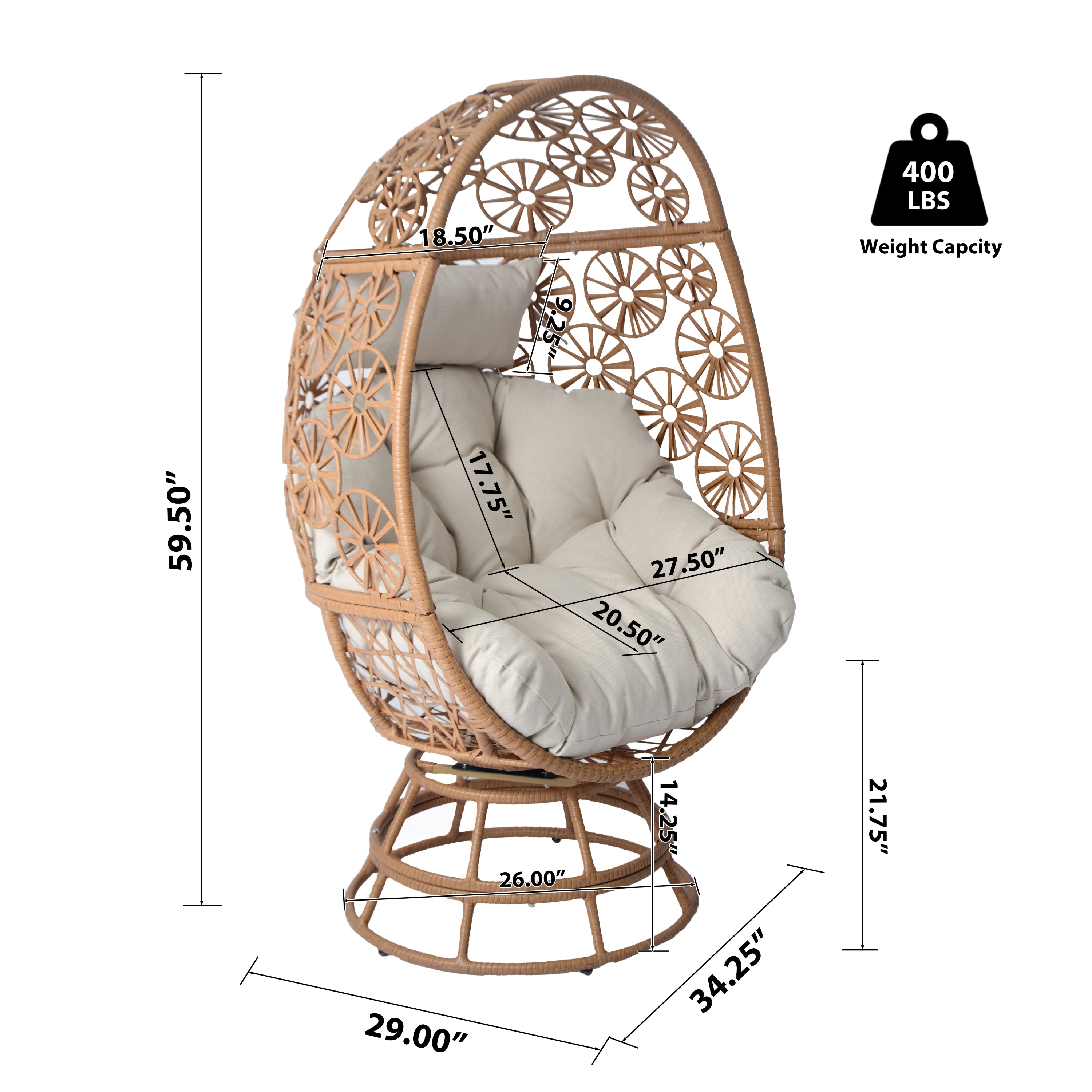 Patio Wicker Egg Chair with Circular Windmill Pattern and High Back