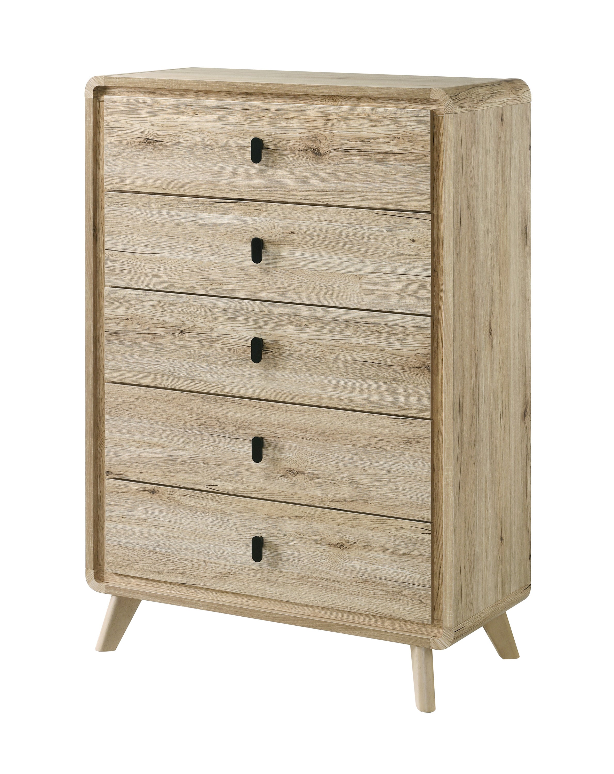 Mid-Century Natural Vertical 5-Drawers Tall Chest
