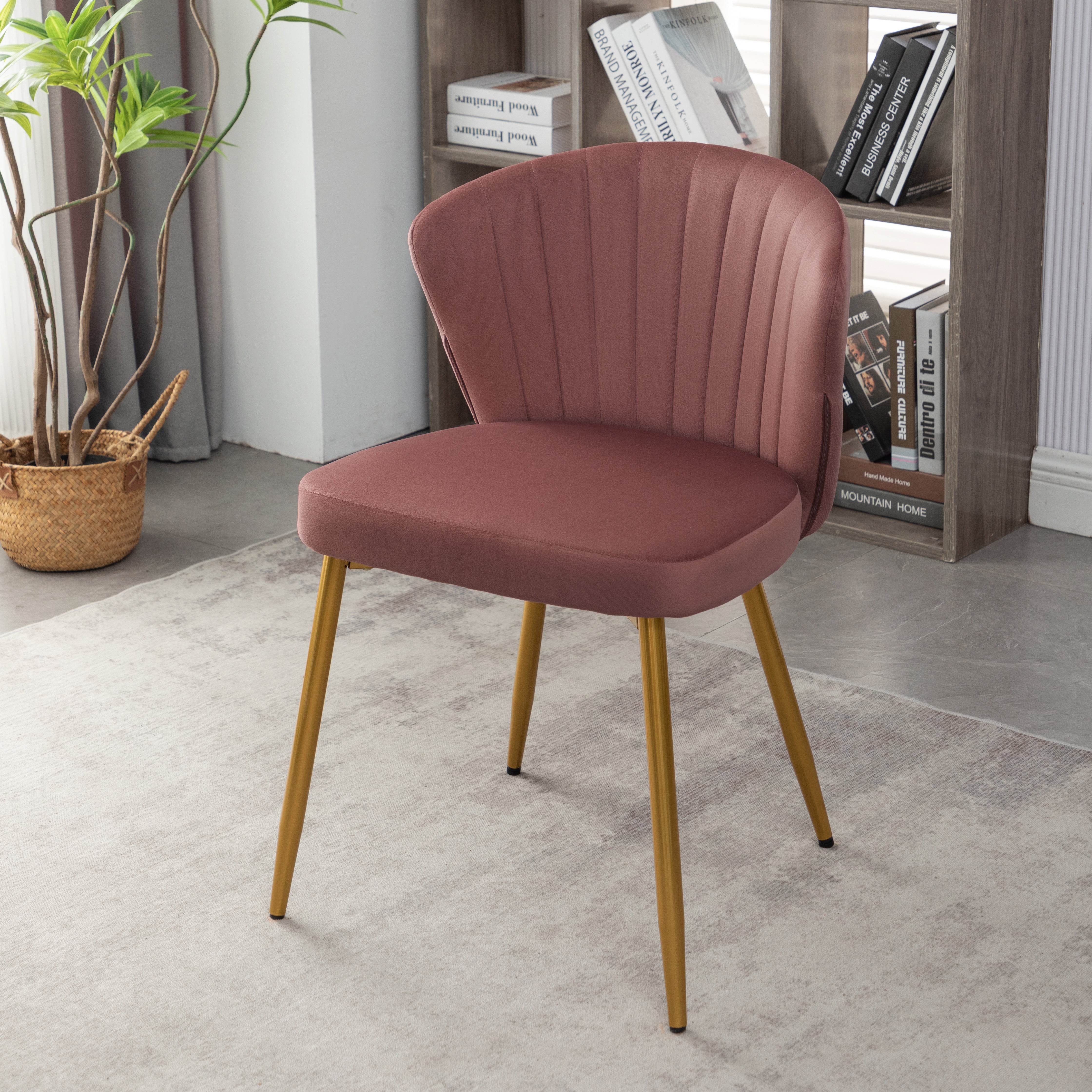 Modern Channel Velvet Armless Accent Chair with Gold Metal Legs