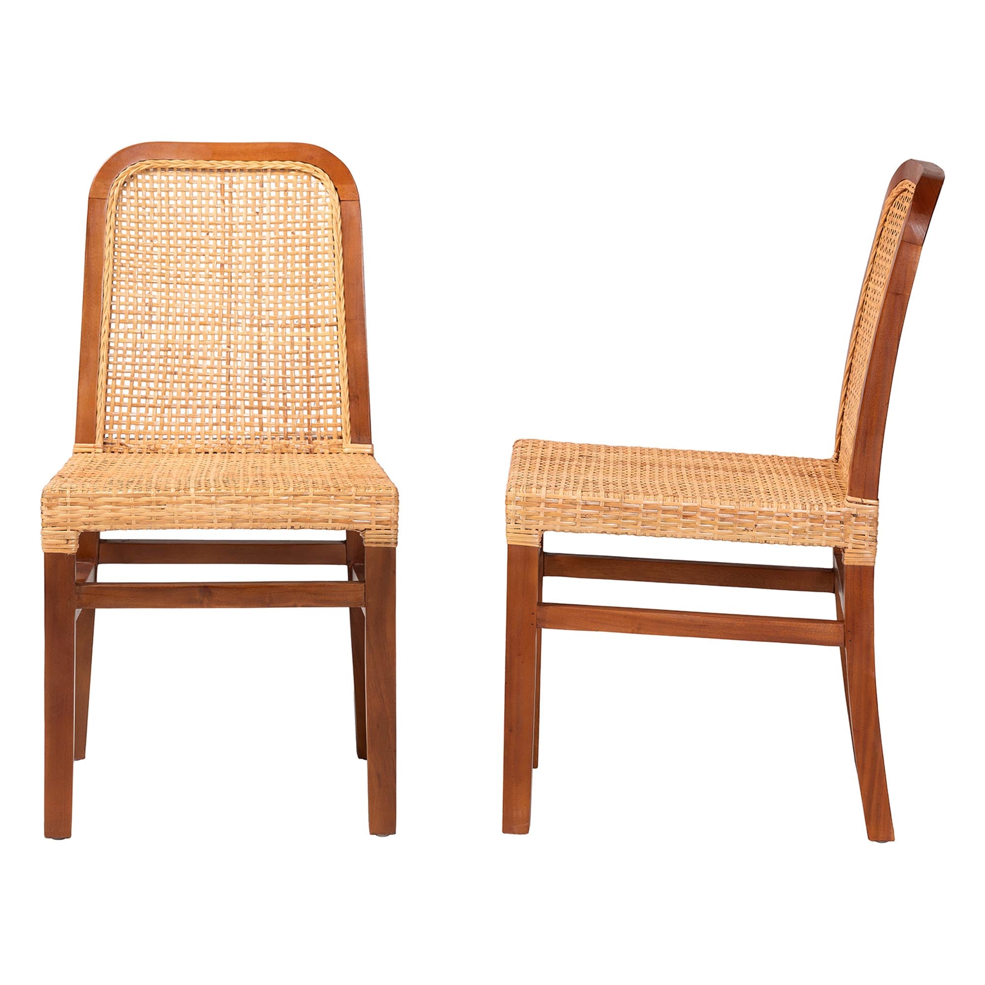 Kerri Mahogany Wood and Rattan 2-Piece Dining Chair Set