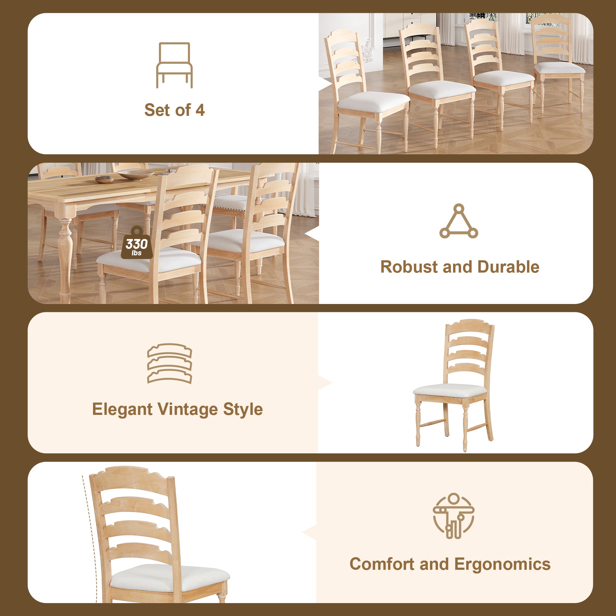 Foreverx 6-Piece Dining Set with Removable Leaf Table, Upholstered Dining Bench and 4 Chairs, Natural