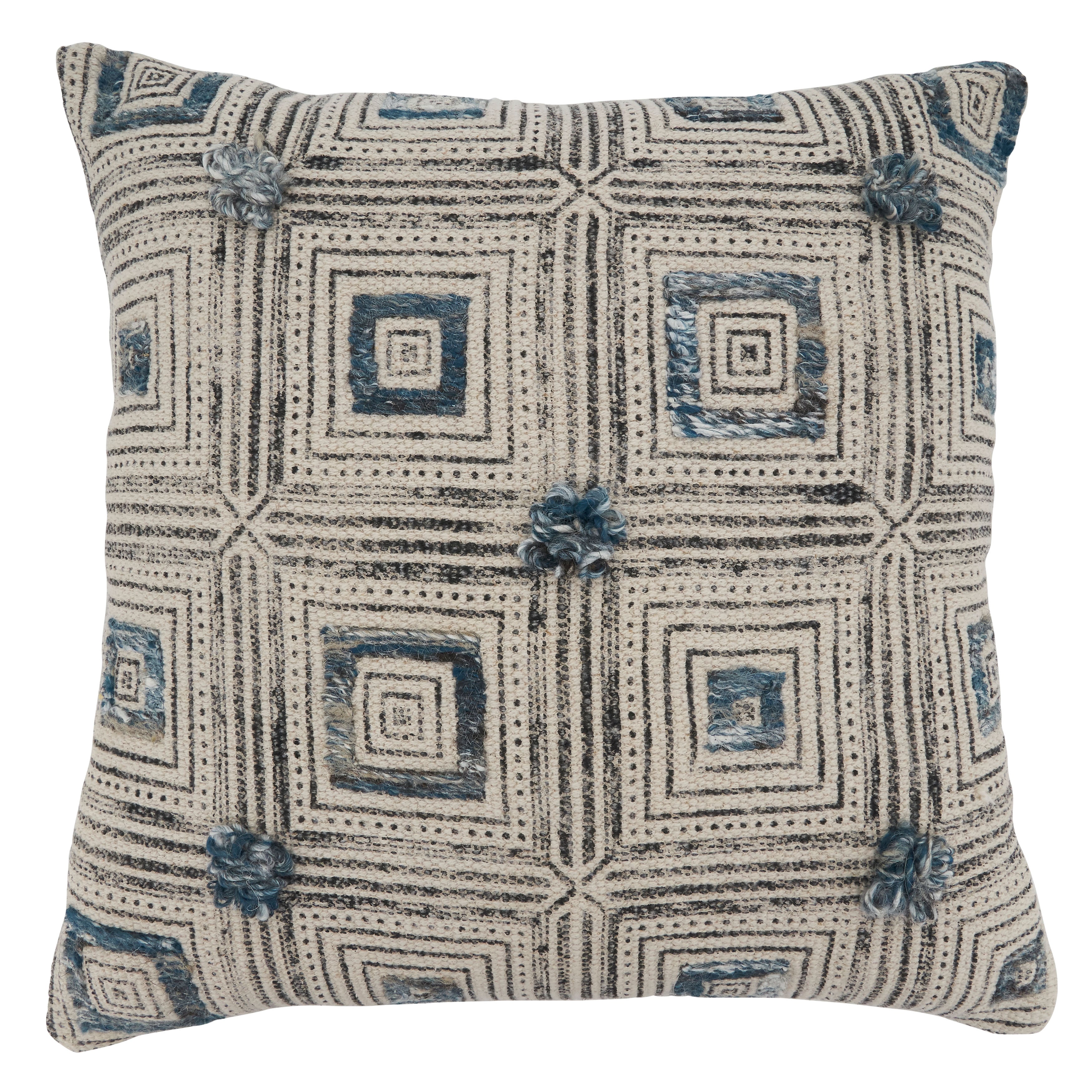 Squares Embroidered Poly Filled Throw Pillow