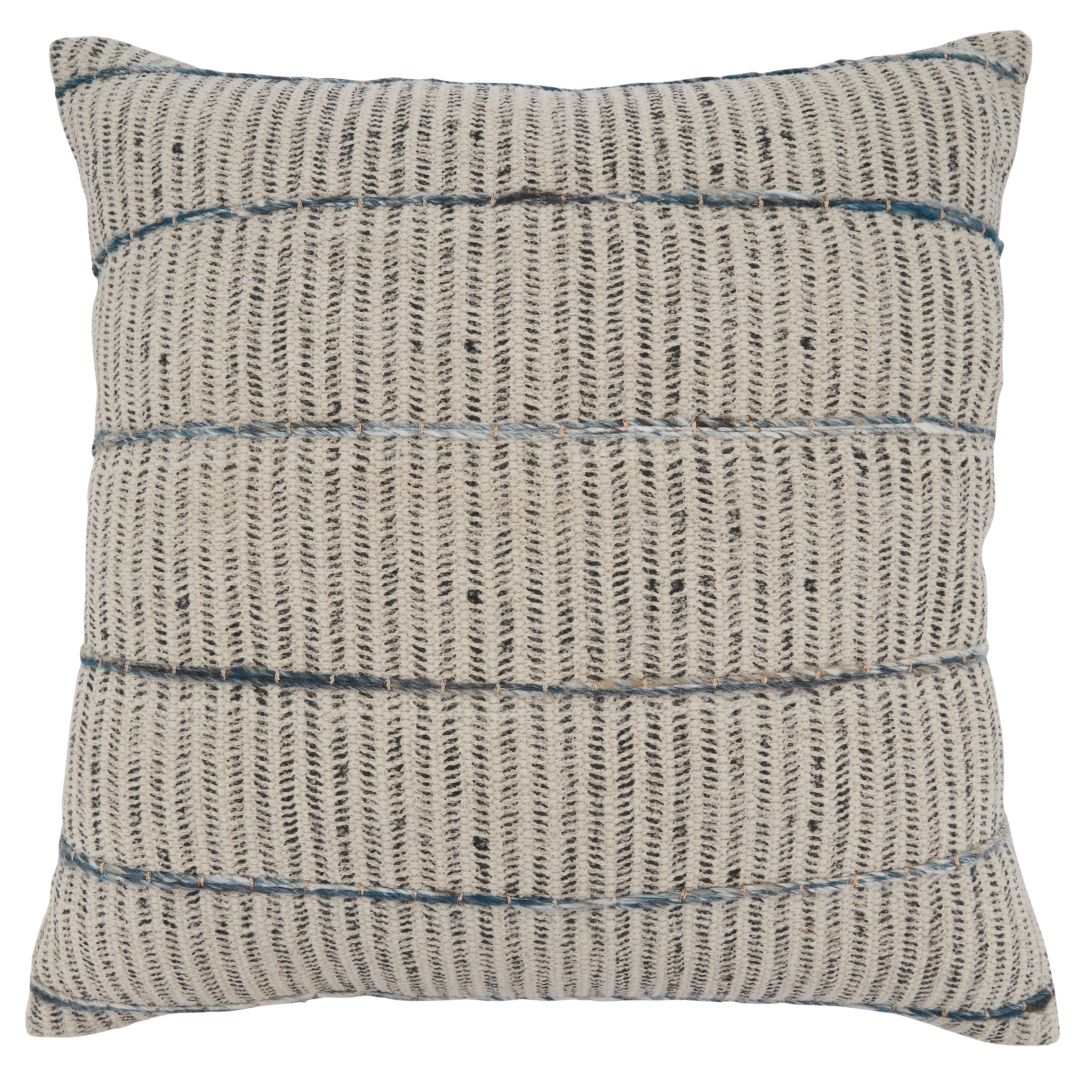 Stripe Embroidered Block Print Poly Filled Throw Pillow