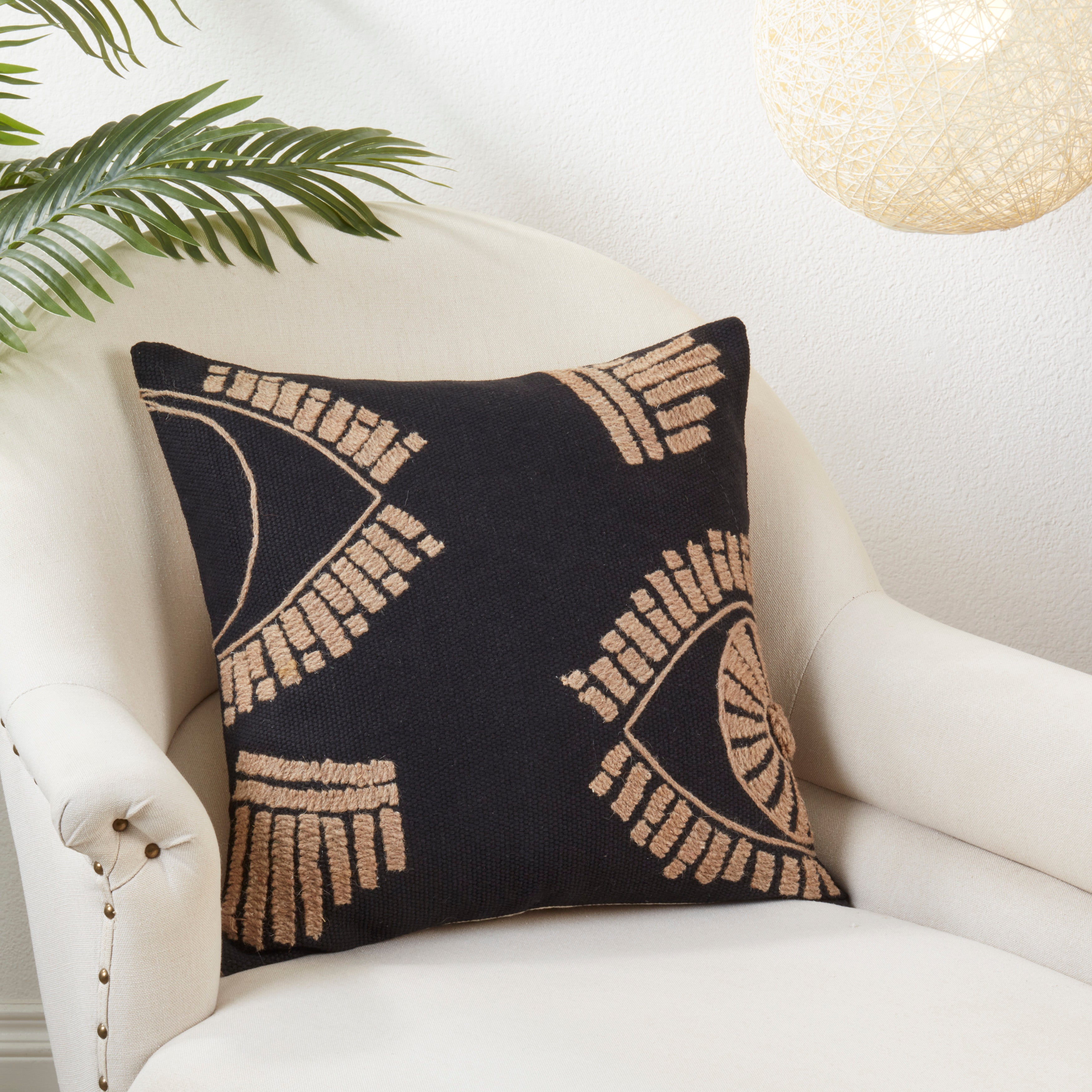 Eye Embroidered Poly Filled Throw Pillow