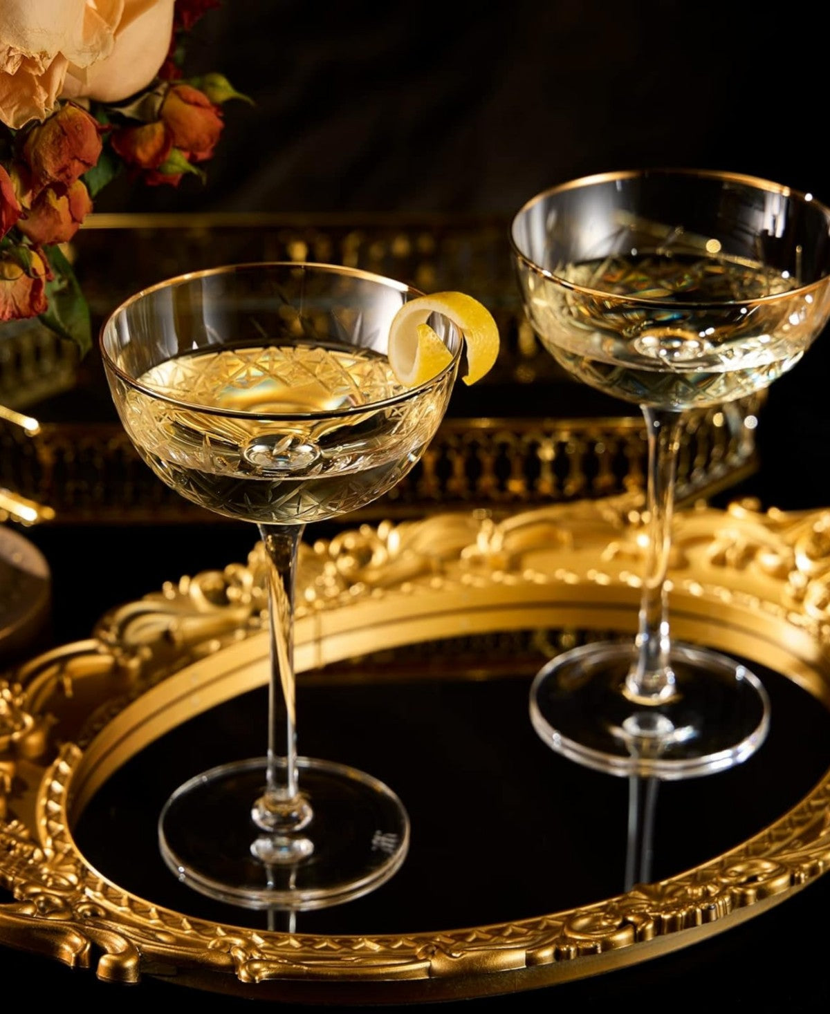 Clear Vintage Art Deco Coupes Set of 2