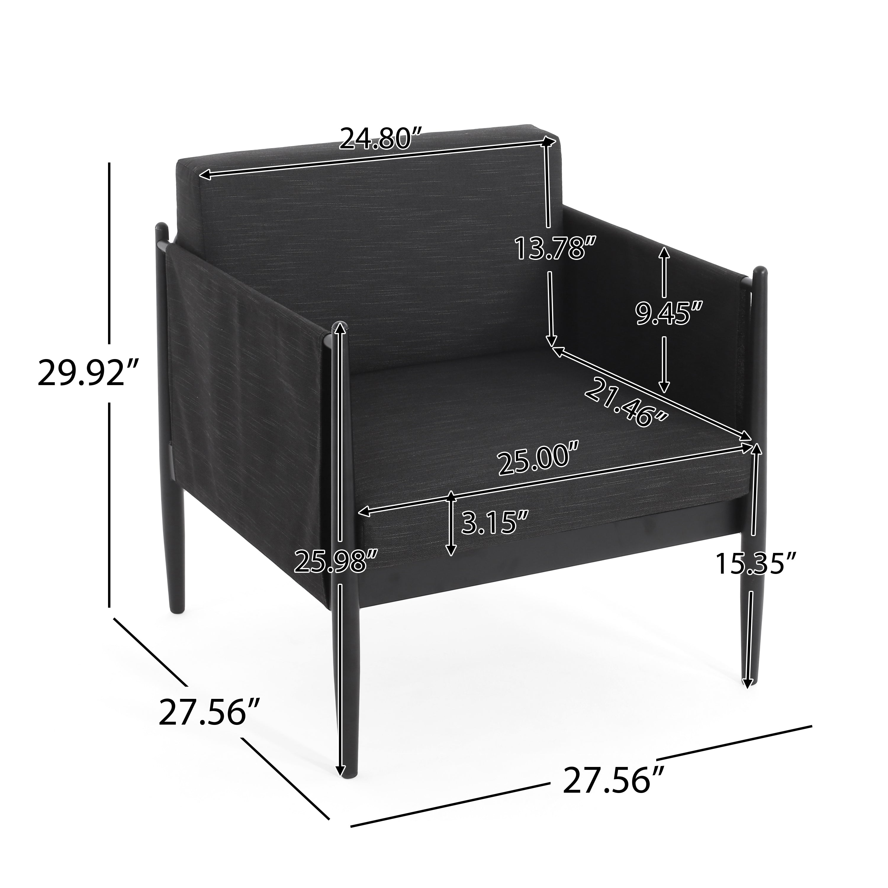 Outdoor Club Chair with Tapered Legs and Back Cushion