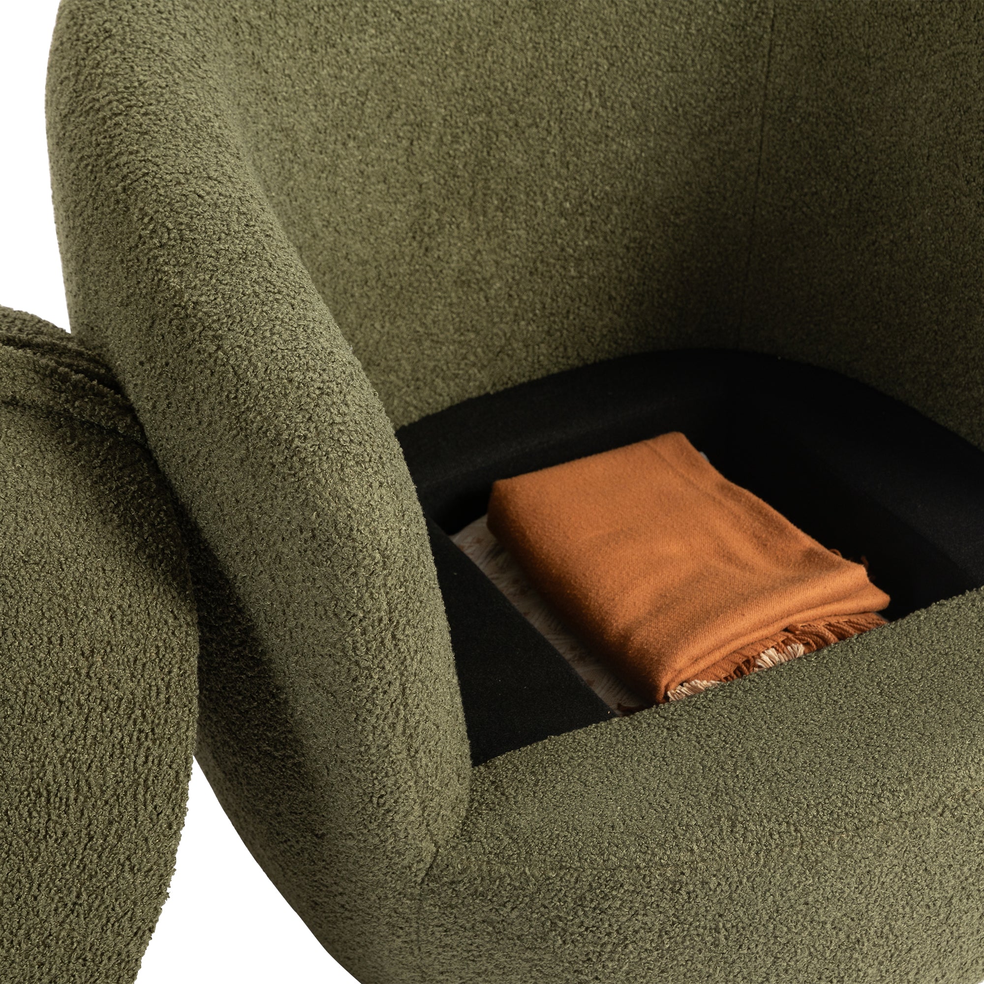 Upholstered Swivel Barrel Chair with Metal Base and Storage