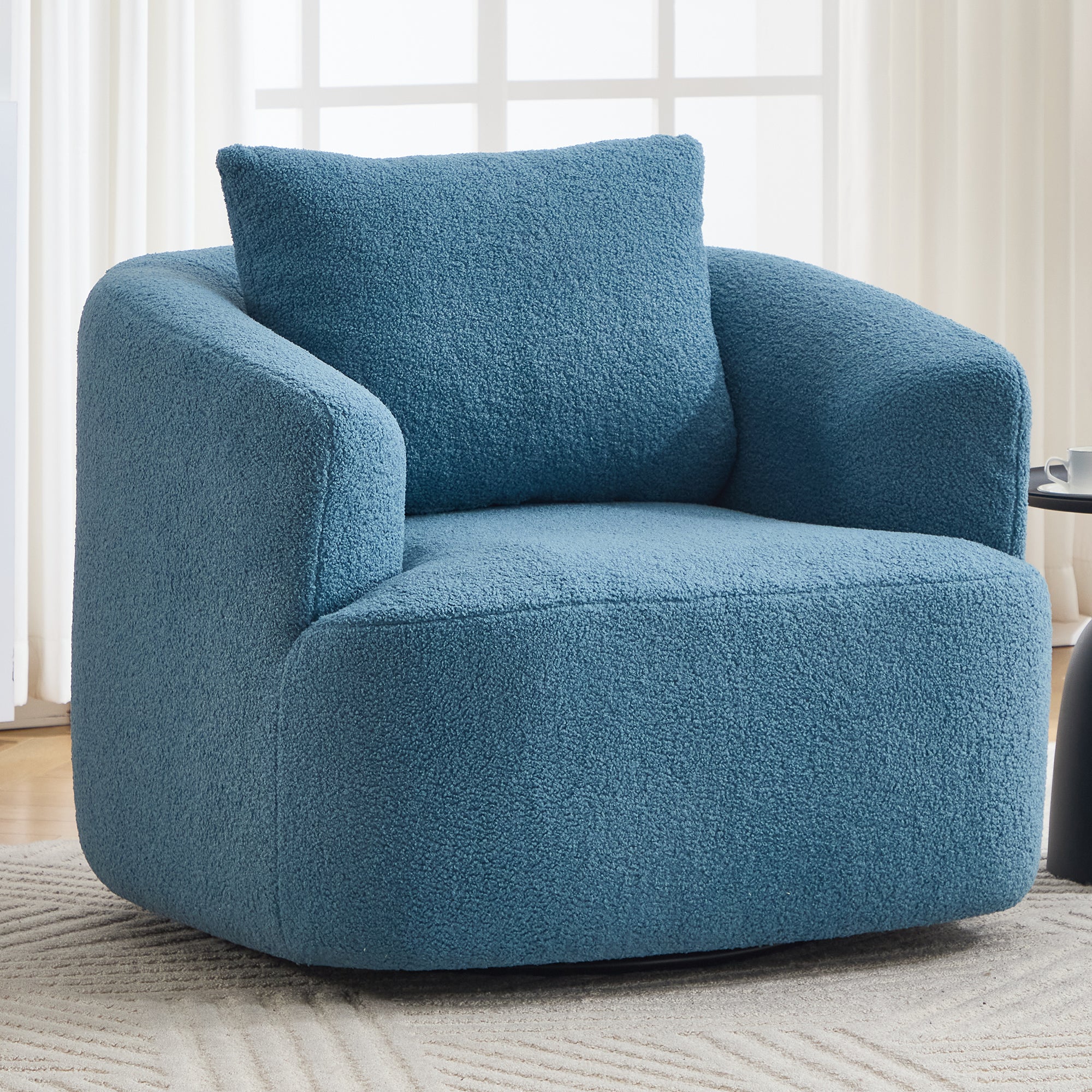 Teddy Fleece 360° Swivel Round Upholstered Comfy Accent Chair With Pillow