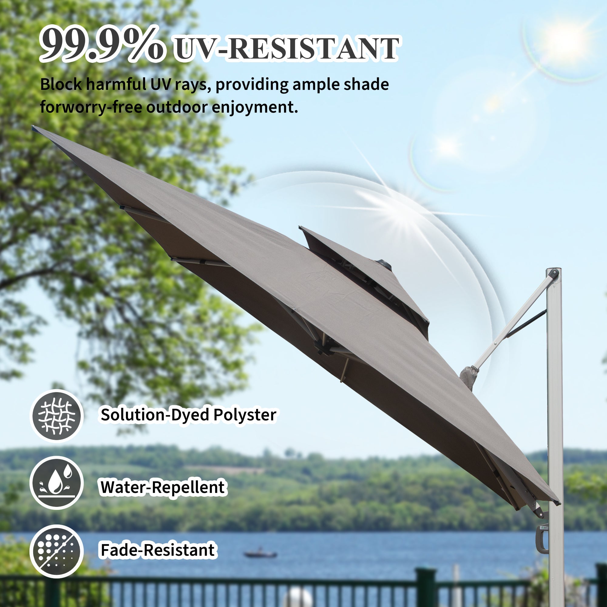 10'X10' Square Cantilever Umbrella with Center Pole, Base Not Included