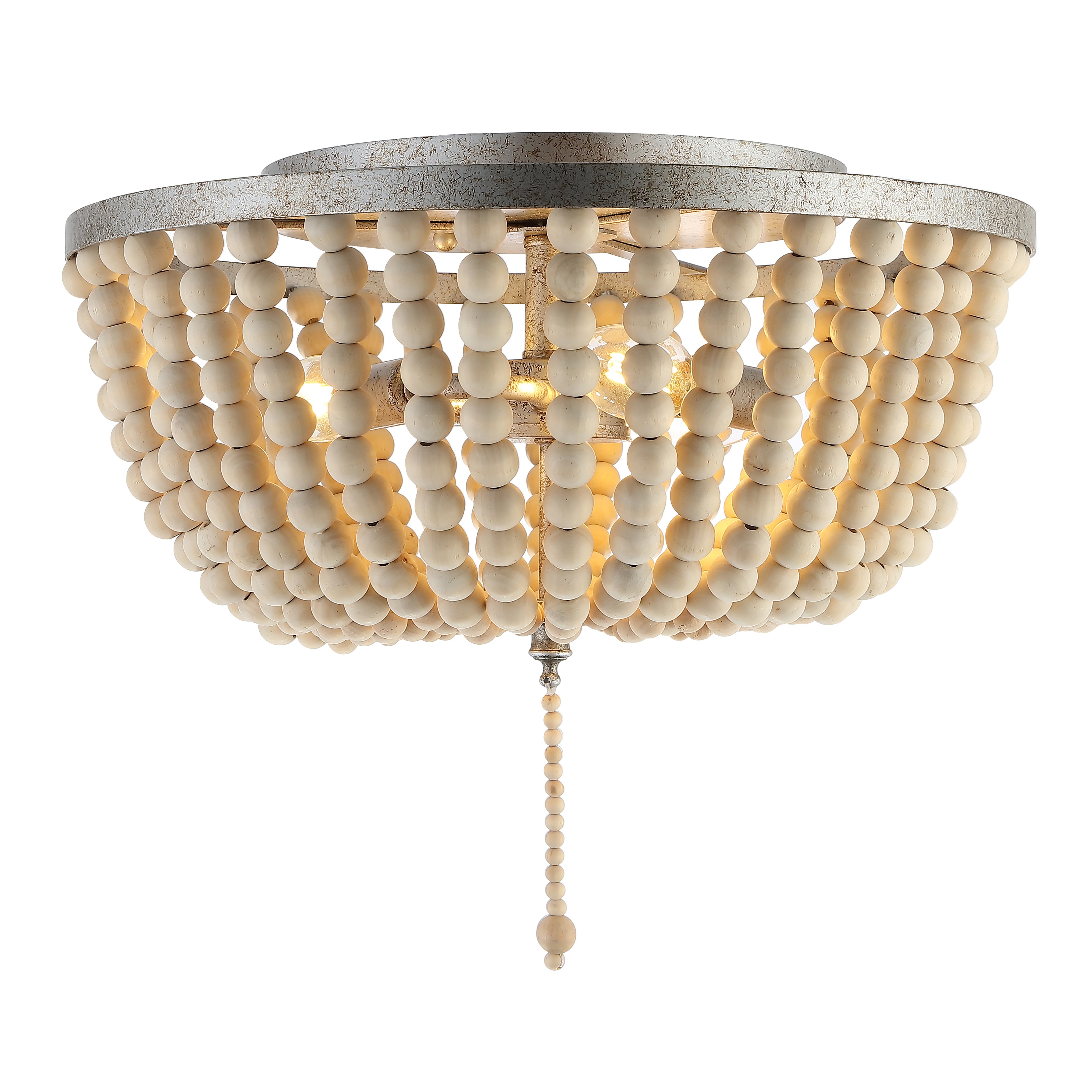 Allison 3-Light Shabby Chic Farmhouse Wood Beaded/Metal LED Flush Mount