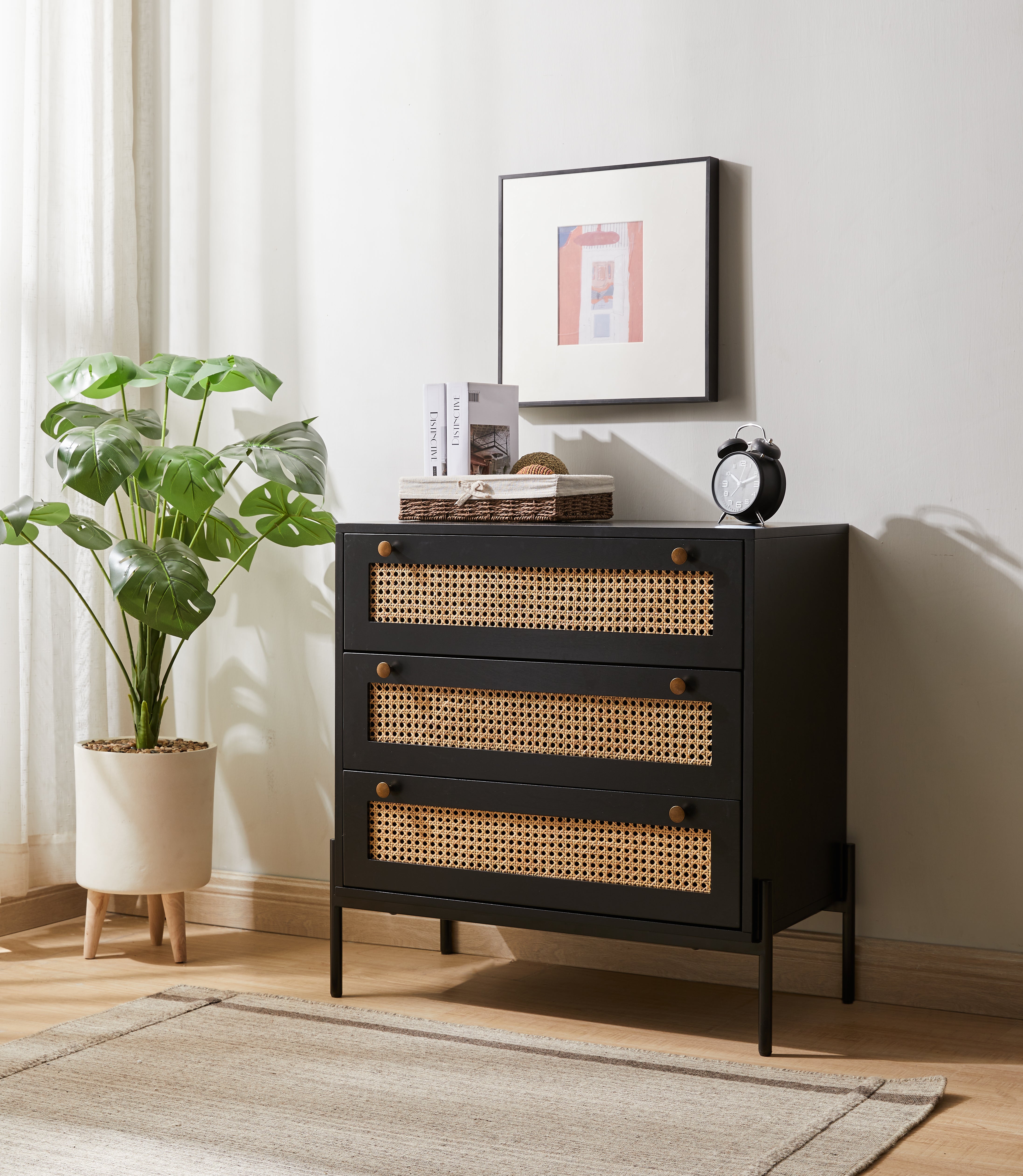 Storage Cabinet with 3 Large Drawers and Antique Brass Handle