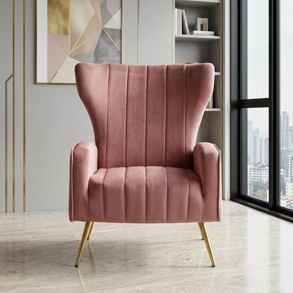 Velvet Accent Wingback Armchair with Metal Legs