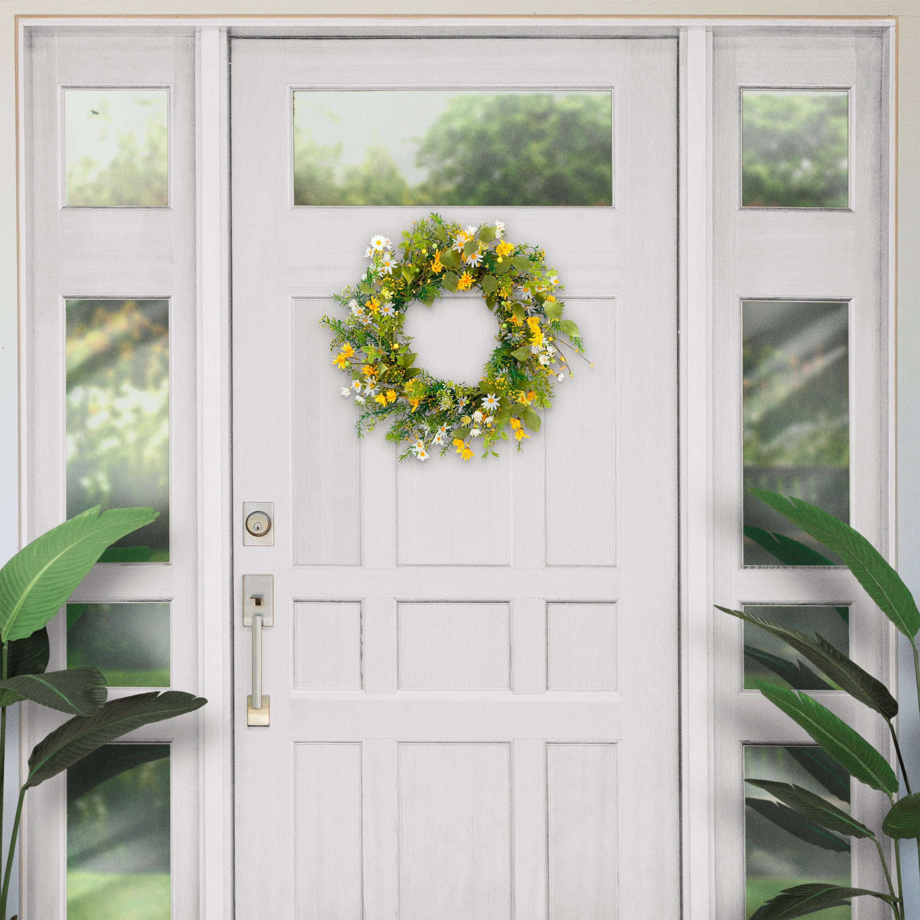 24" Artificial Yellow Daisy Floral Spring Door Wreath