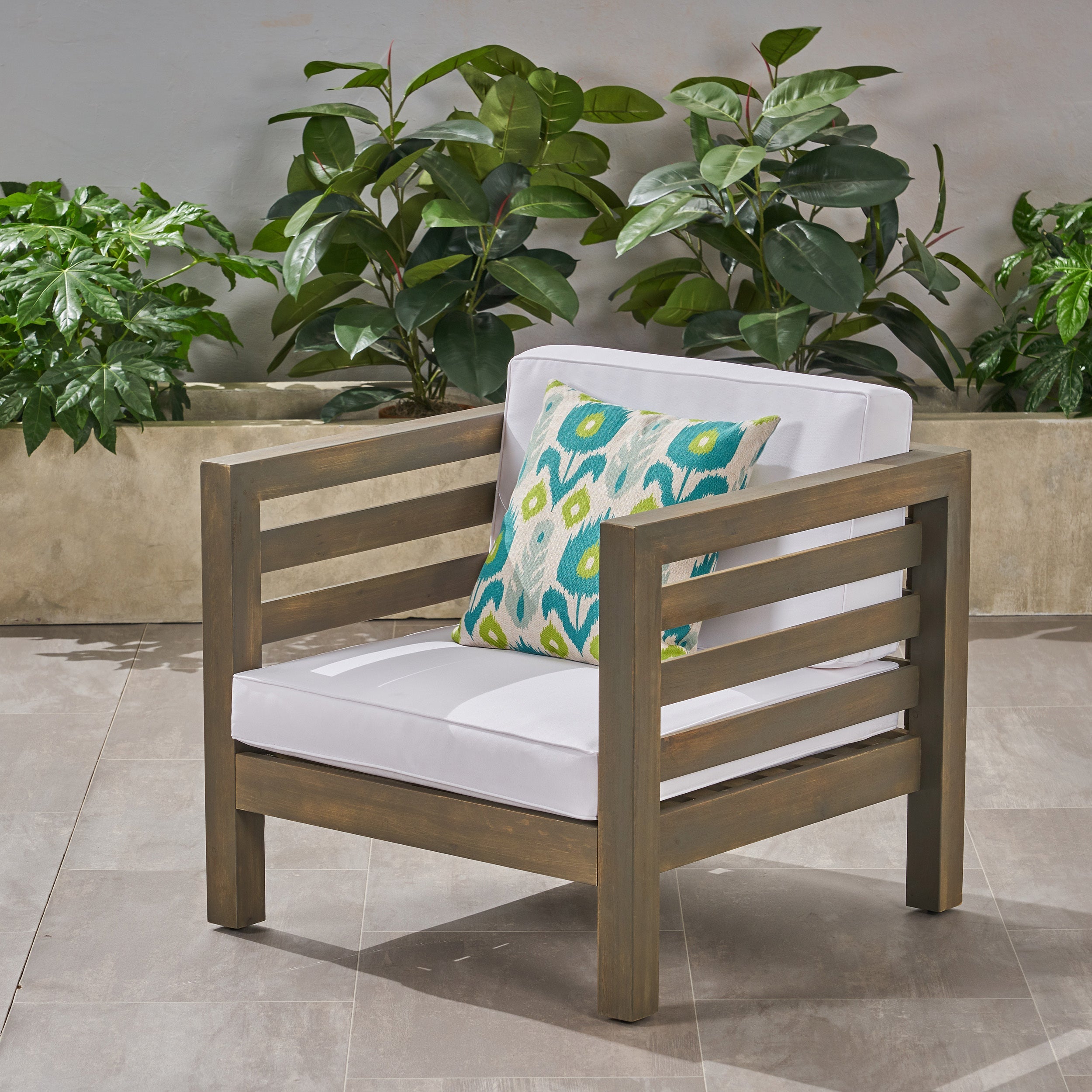 Oana Outdoor Acacia Wood Club Chair with Cushion