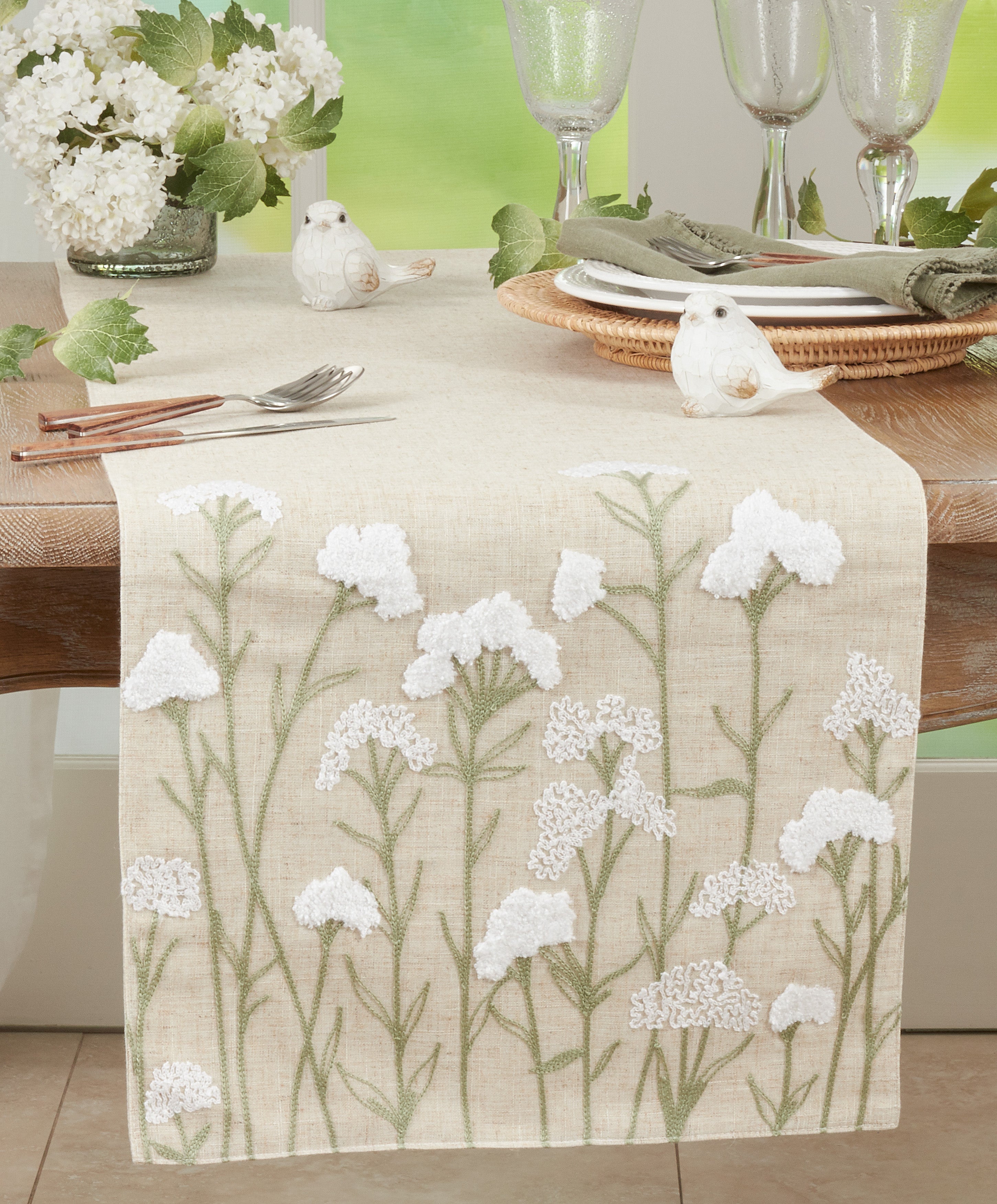 Embroidered Flowers Table Runner