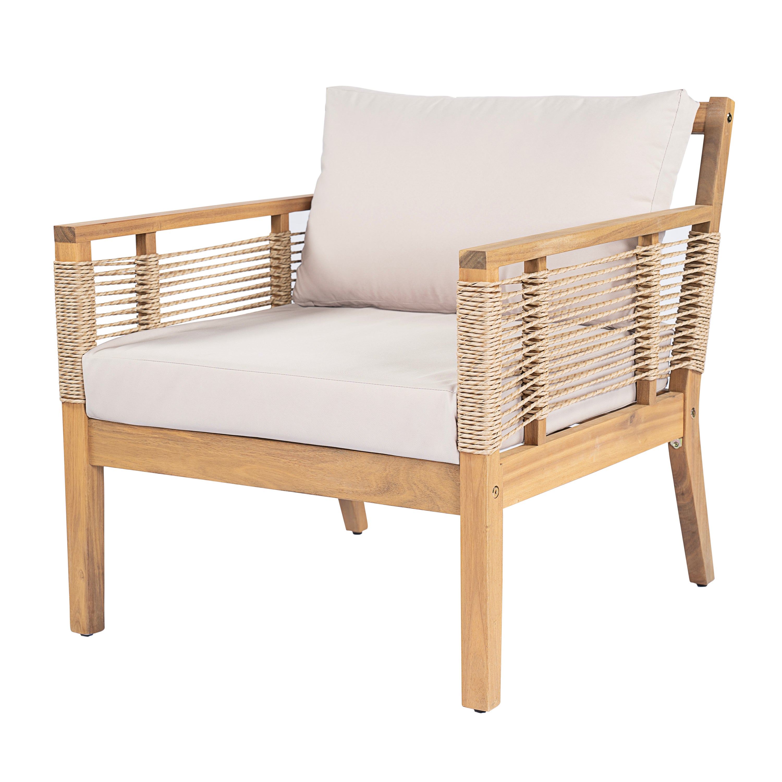 Kirana Outdoor Acacia Wood Club Chairs with Hand-Woven Twist Rope, Set of 2