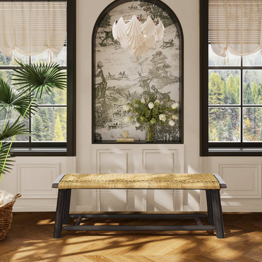 Farmhouse Modern Solid Wood Rattan Bench