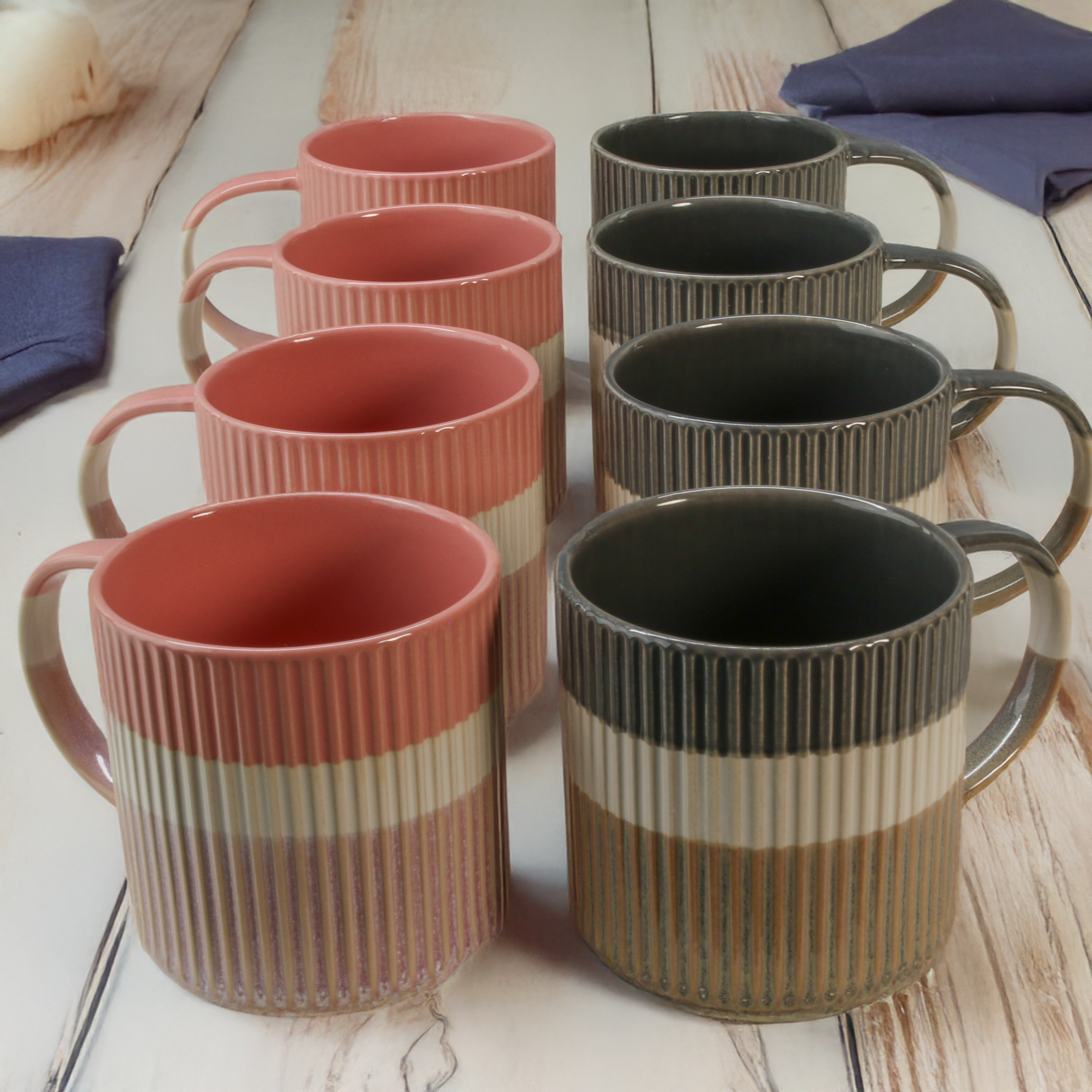 Tri-Color Mugs, 8-Piece Set