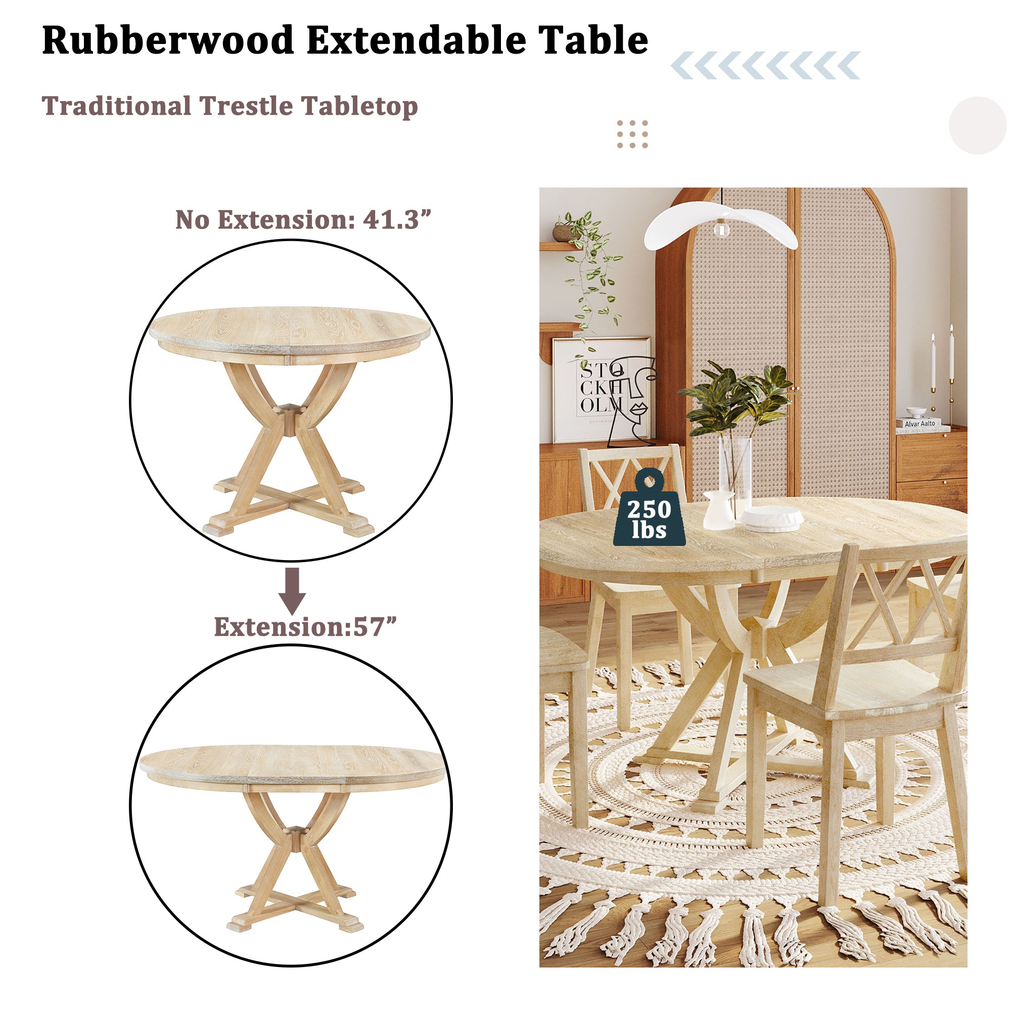 5-Piece Dining Set with Extendable Oval Table and 4 Cross Back Dining Chairs