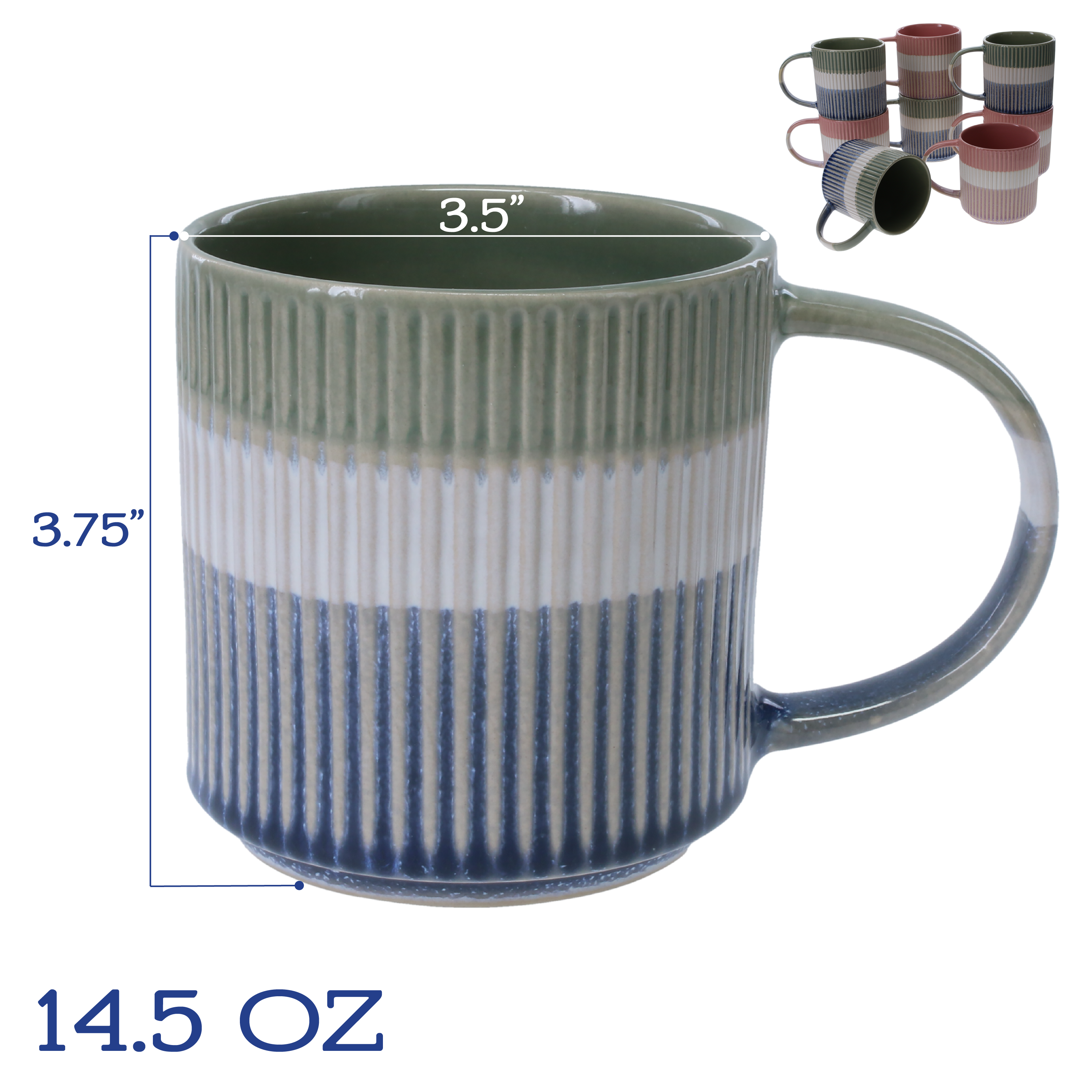 Tri-Color Mugs, 8-Piece Set