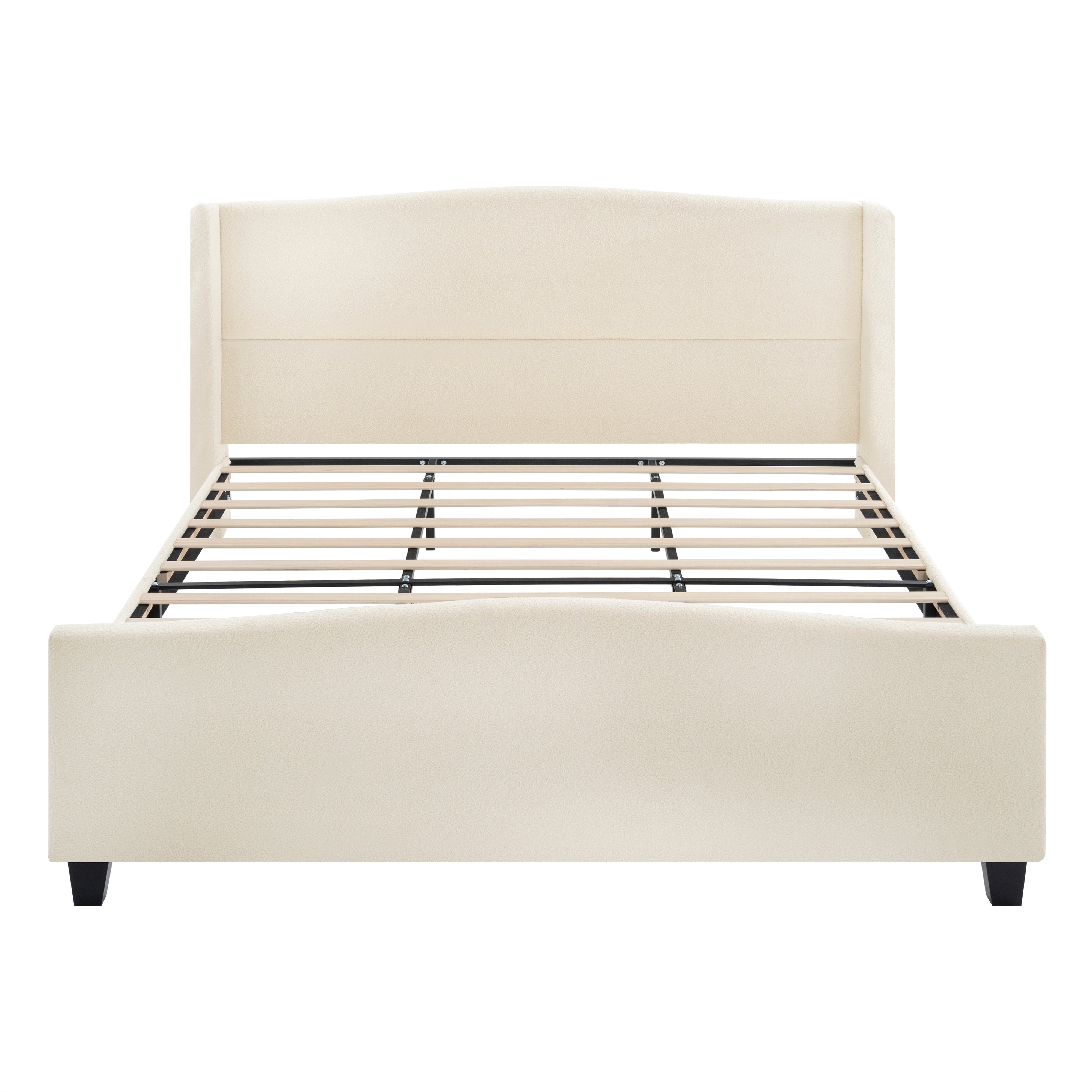 Bed Frame with 49.21" High Back Teddy Velvet Upholstered Headboard and 27.17" High Footboard