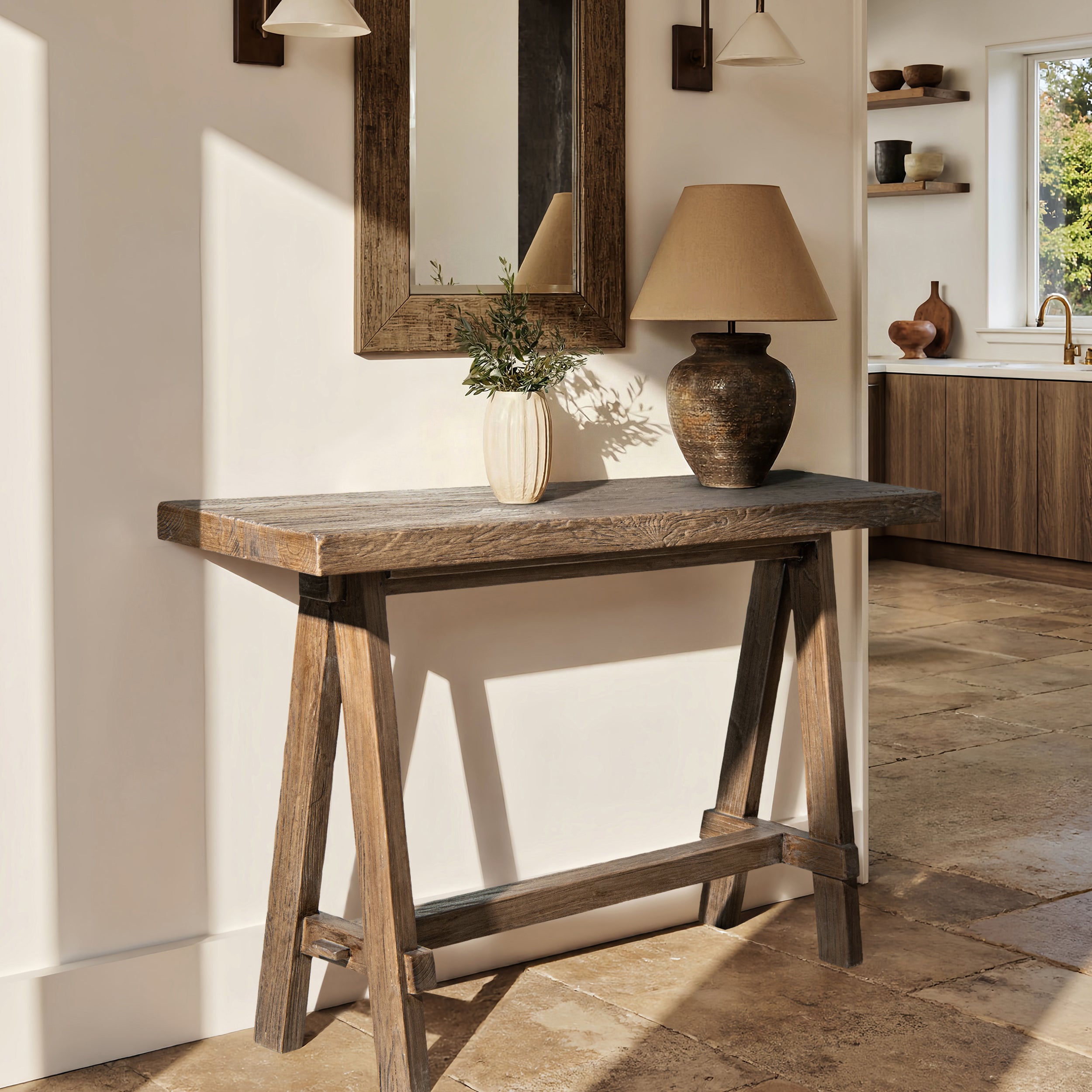 Hawthorne Solid Reclaimed Elm Trestle Console Table