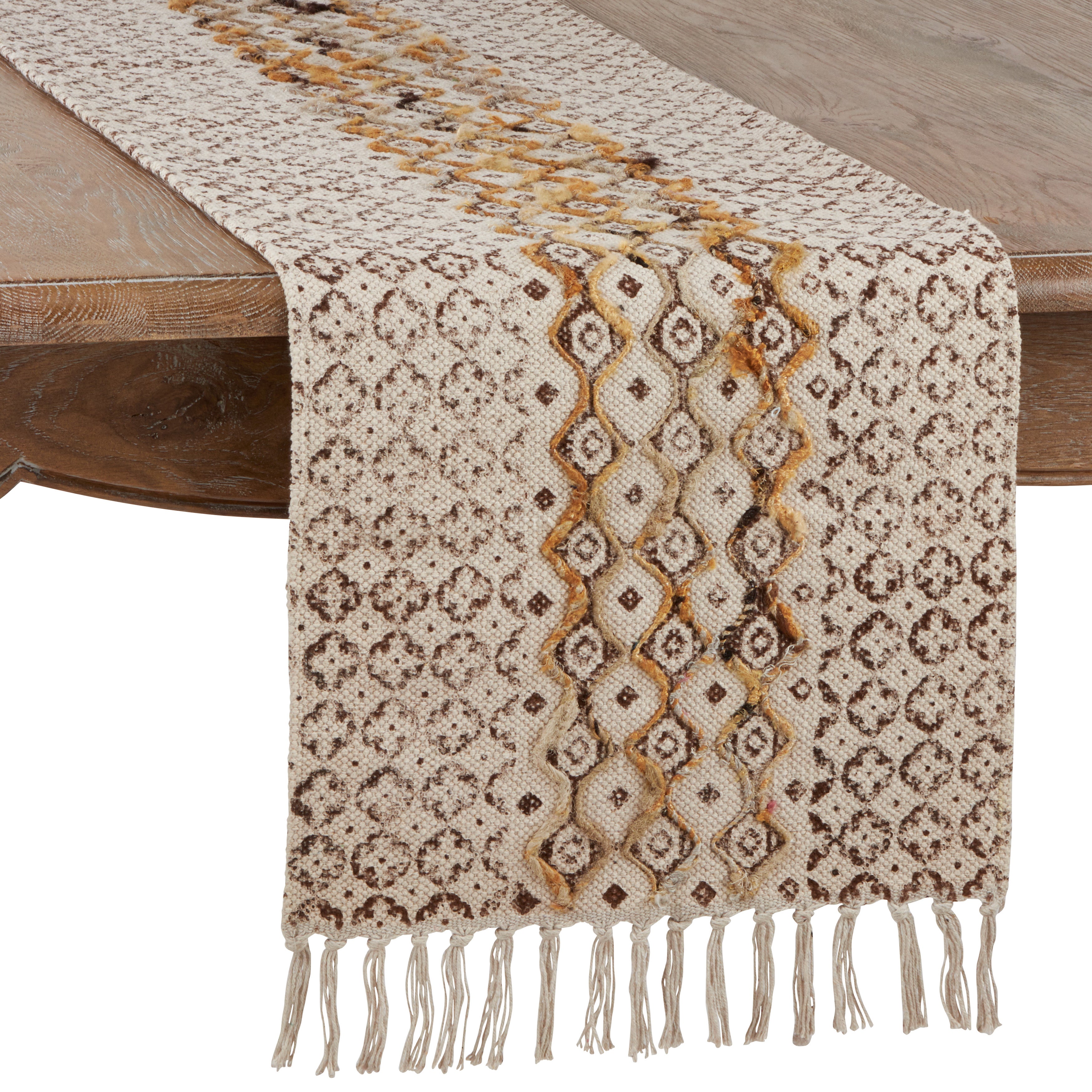 Embroidered Geometric Print Table Runner