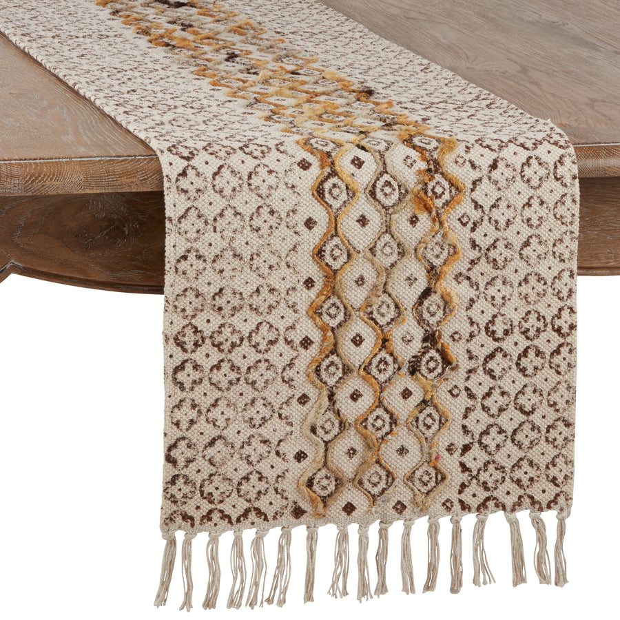 Embroidered Geometric Print Table Runner