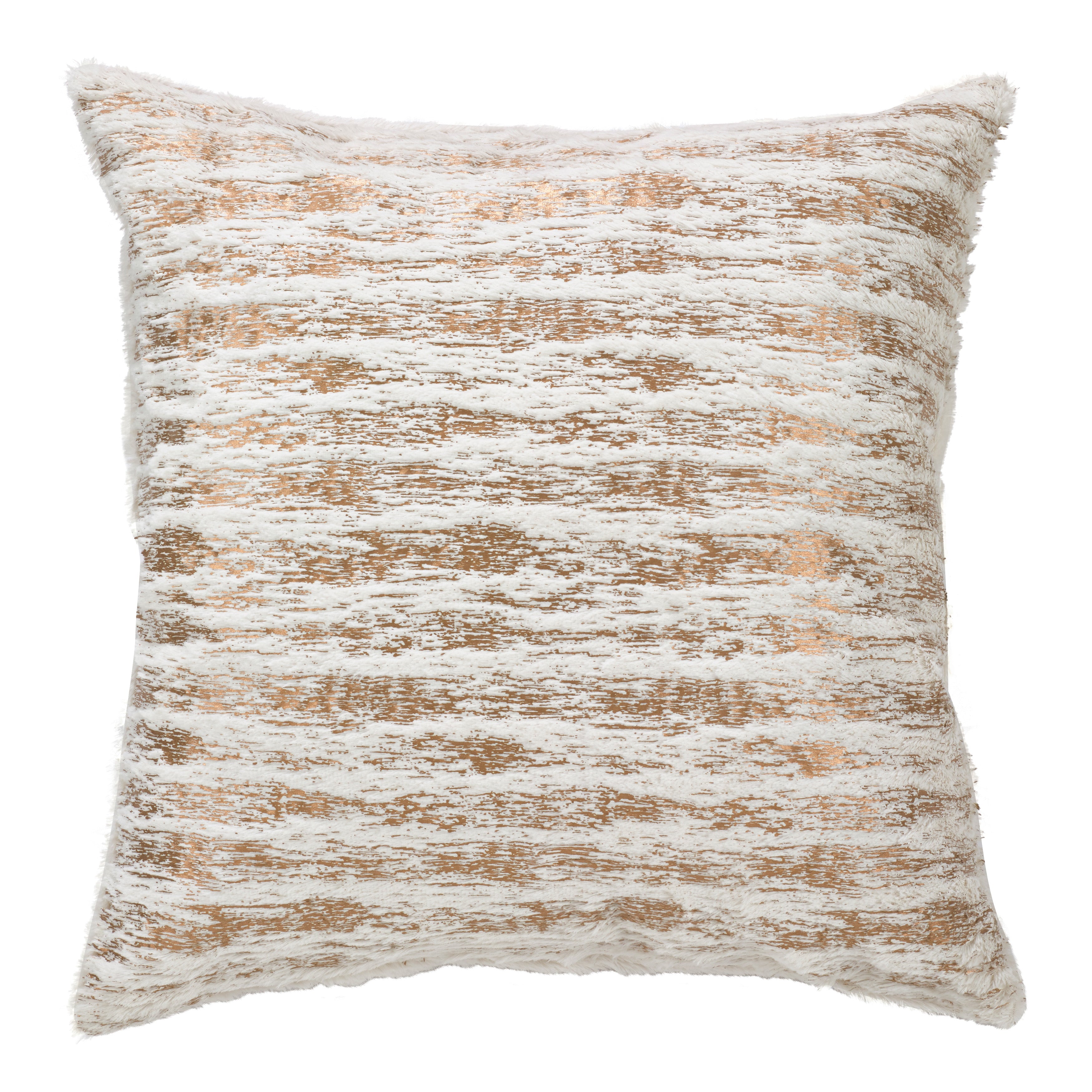 Faux Fur With Brushed Metallic Foil Print Down Filled Throw Pillow