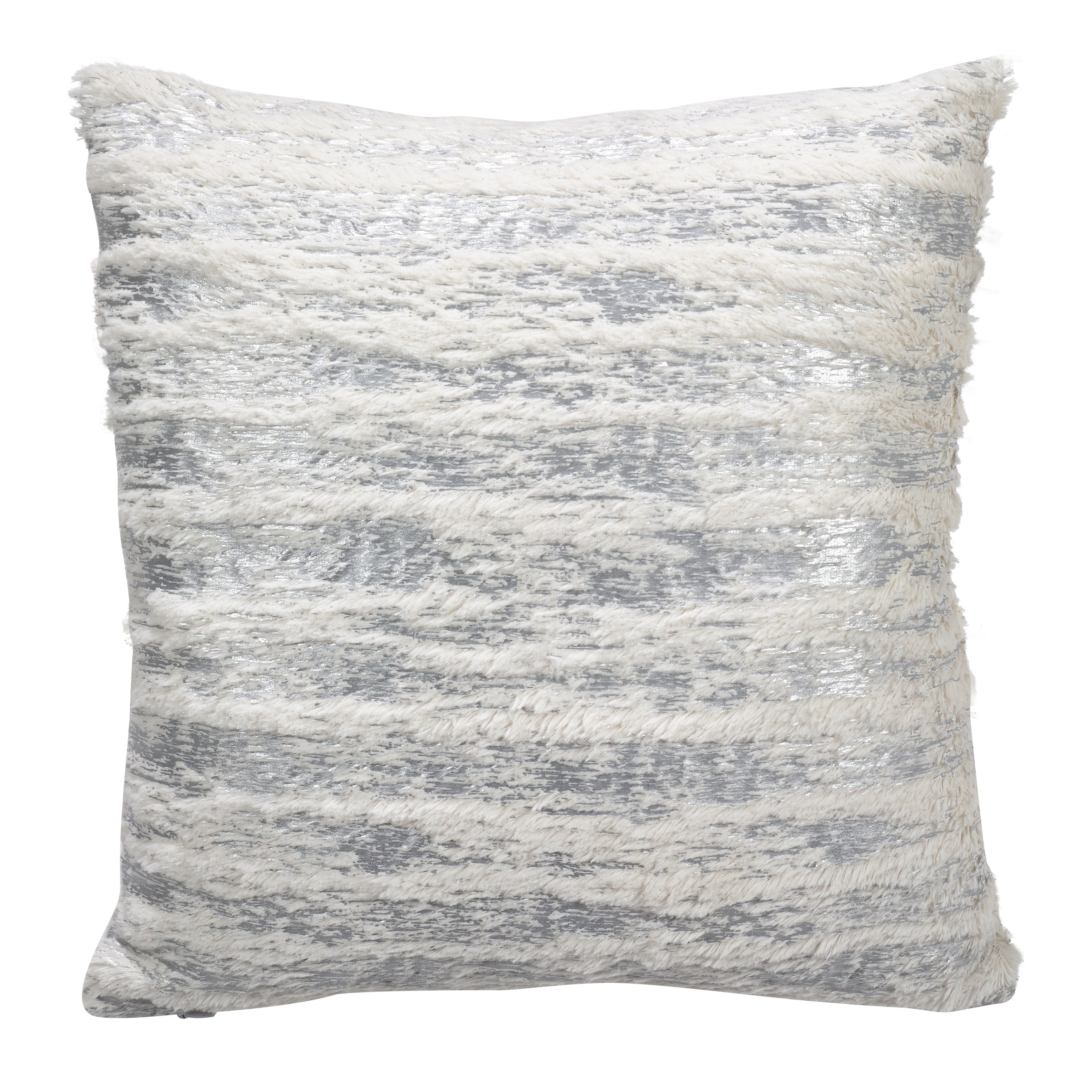 Faux Fur With Brushed Metallic Foil Print Down Filled Throw Pillow