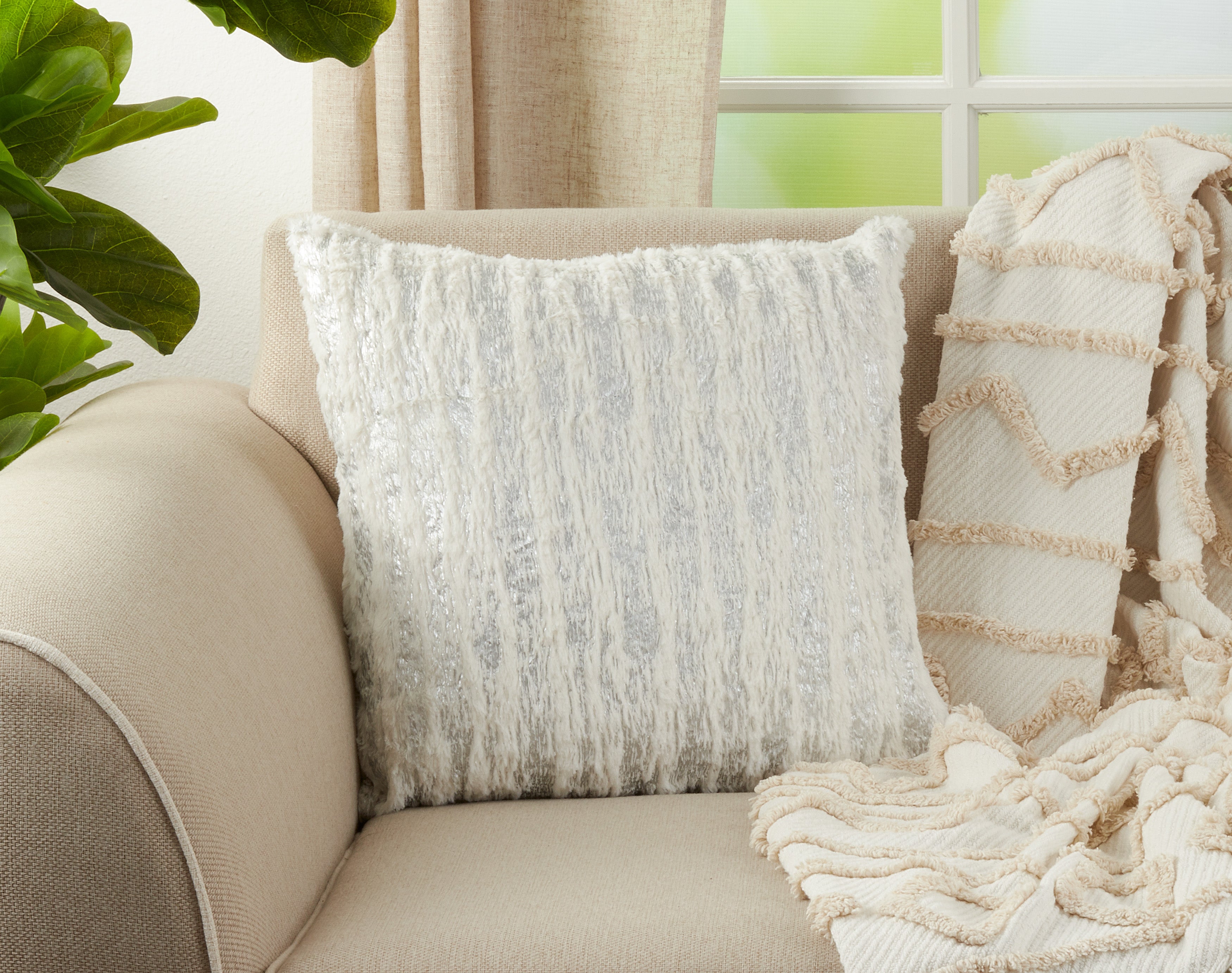 Faux Fur With Brushed Metallic Foil Print Down Filled Throw Pillow