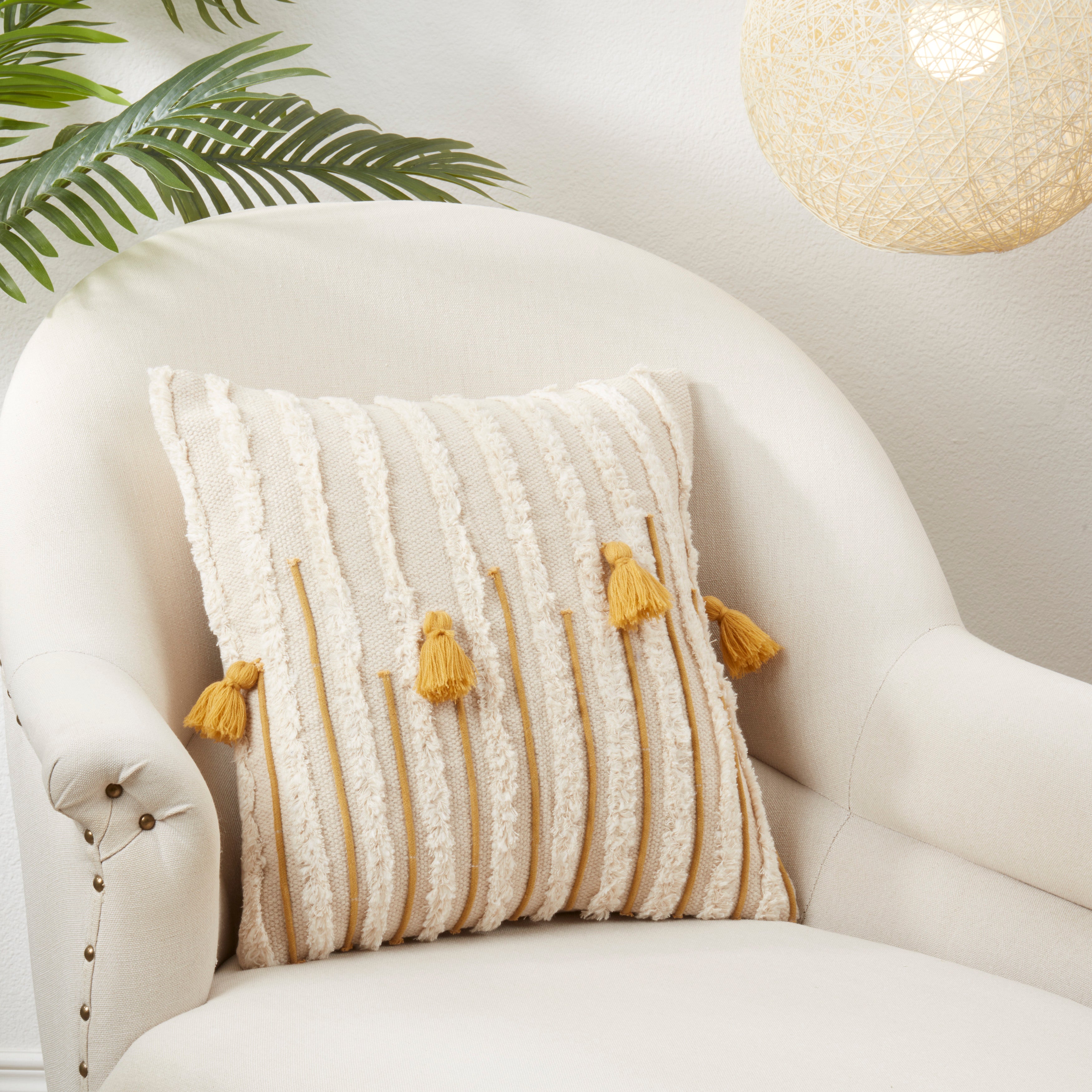 Artisanal Tassel and Tufted Poly Filled Throw Pillow