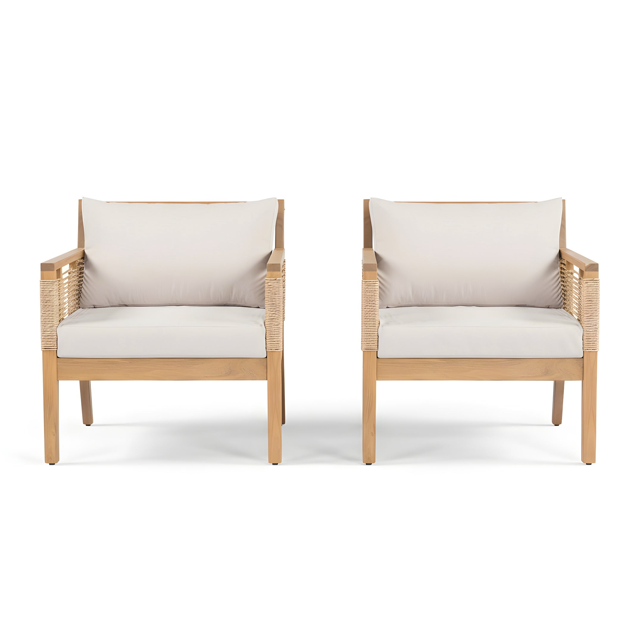 Kirana Outdoor Acacia Wood Club Chairs with Hand-Woven Twist Rope, Set of 2