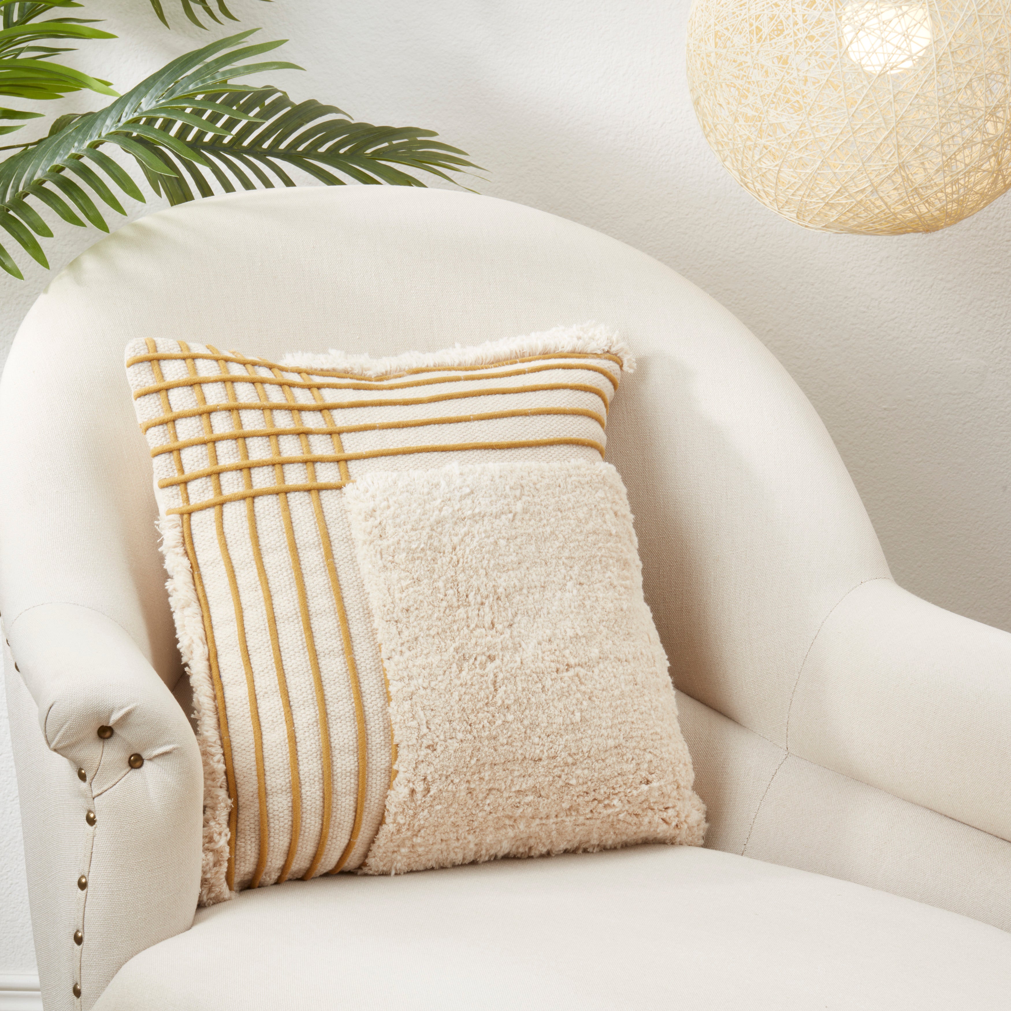 Crosshatch Pattern Tufted Poly Filled Throw Pillow