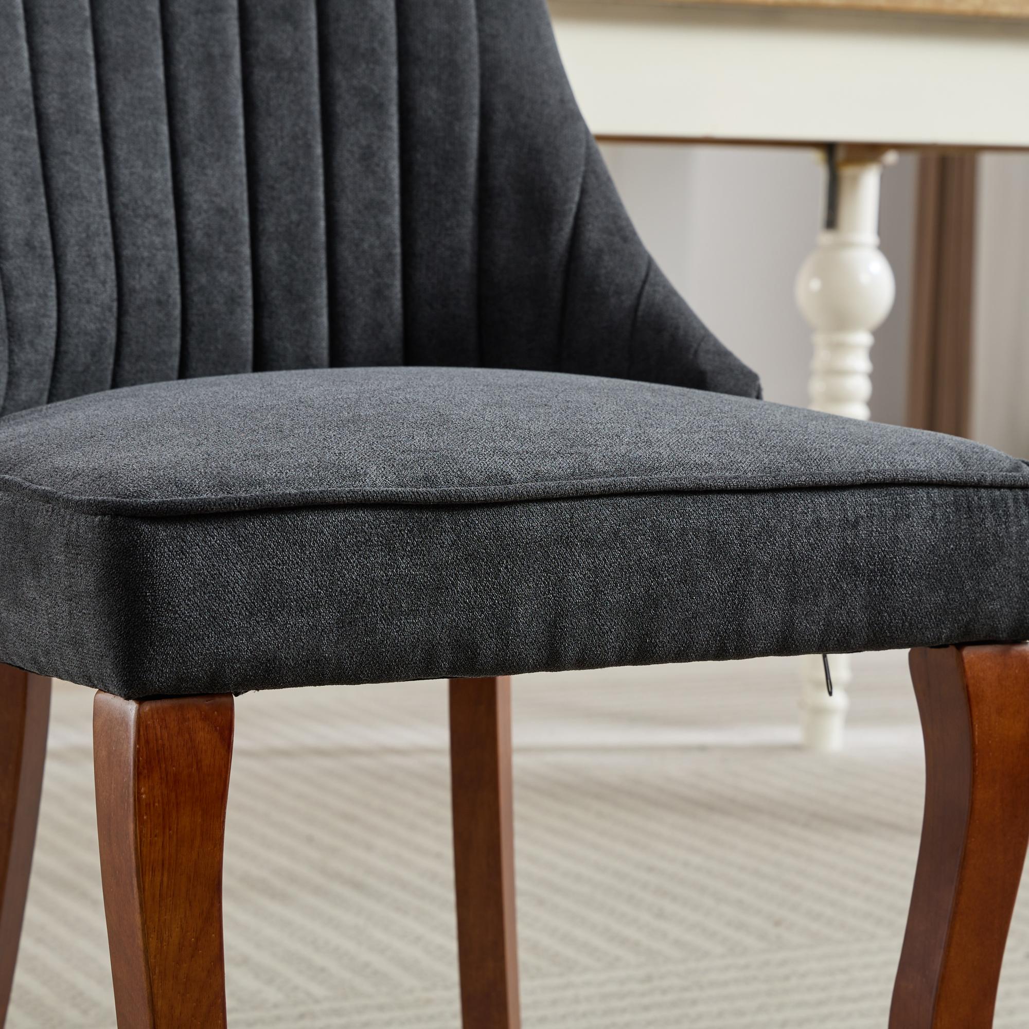 Rayon Cloth Flocking Linen Dining Chairs Channel Kitchen Dinner Chair Comfy Fabric Upholstered Accent Chair for Dining Room with Curved Solid Wood Legs,Set of 2 (Black), SW1847BK