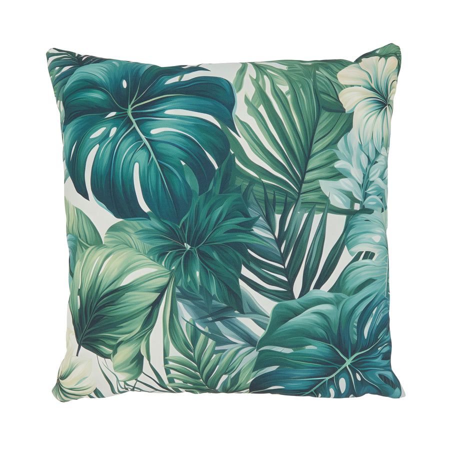 Tropical Bliss Palm Leaves Outdoor Polyester Filled Throw Pillow