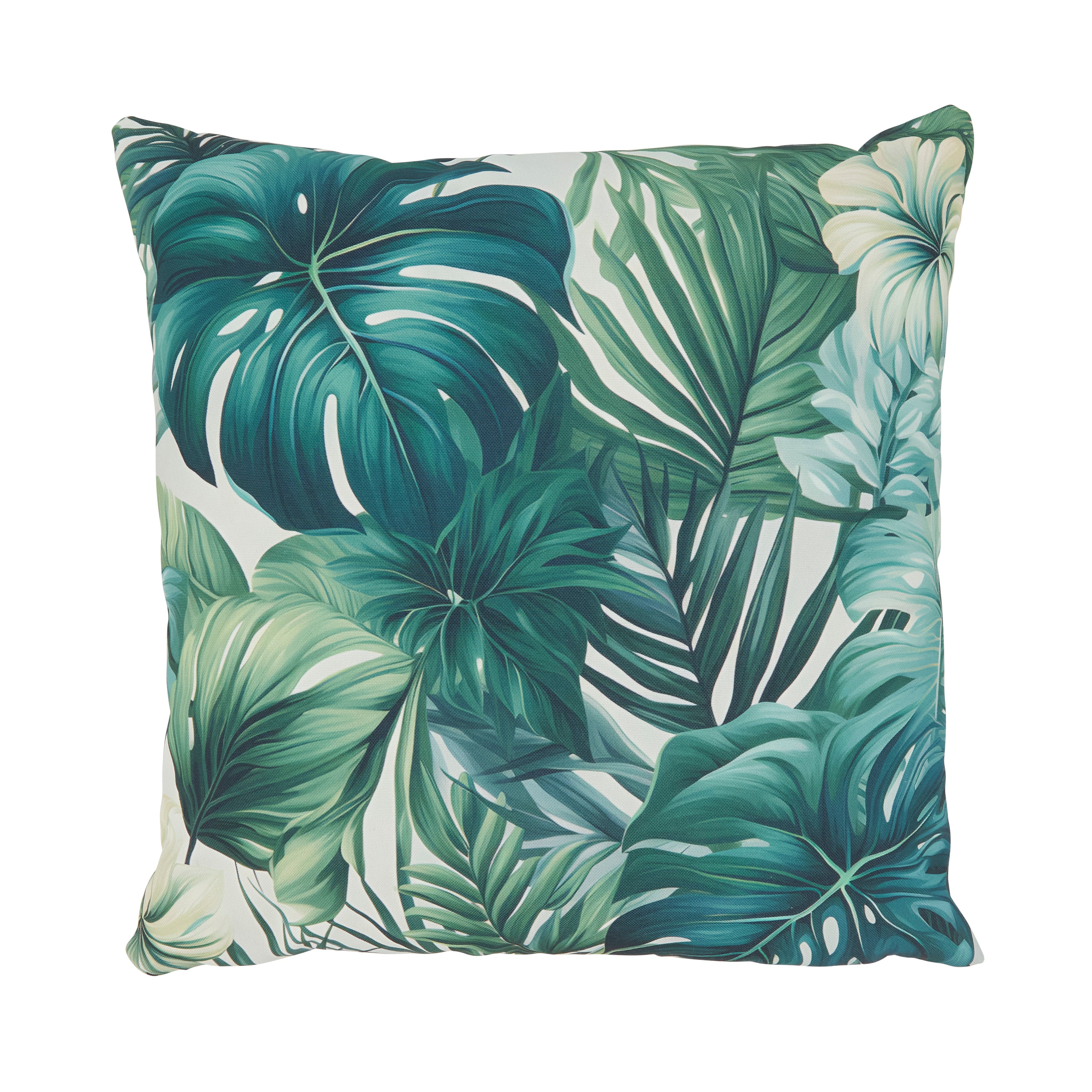 Tropical Bliss Palm Leaves Outdoor Polyester Filled Throw Pillow
