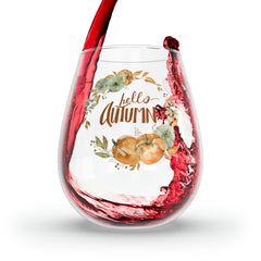 Hello Autumn Wreath Stemless Wine Glass