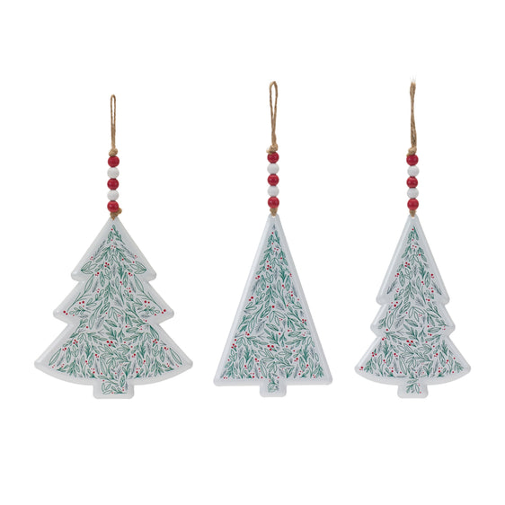 Metal Tree Ornament with Beaded Hanger (set of 12) - White