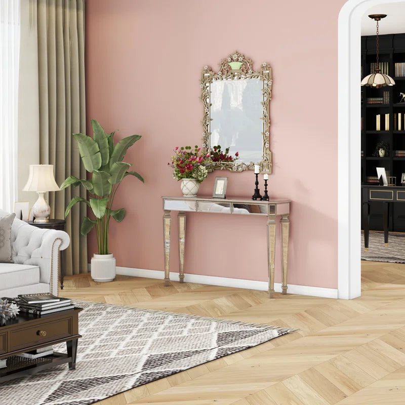 Mirror Console Table with 3 Drawers
