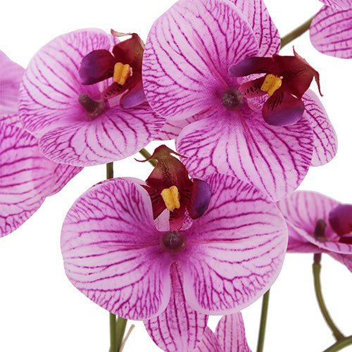 23" Faux Orchid Arrangement in Purple - Lifelike Phalaenopsis in White Ceramic Pot