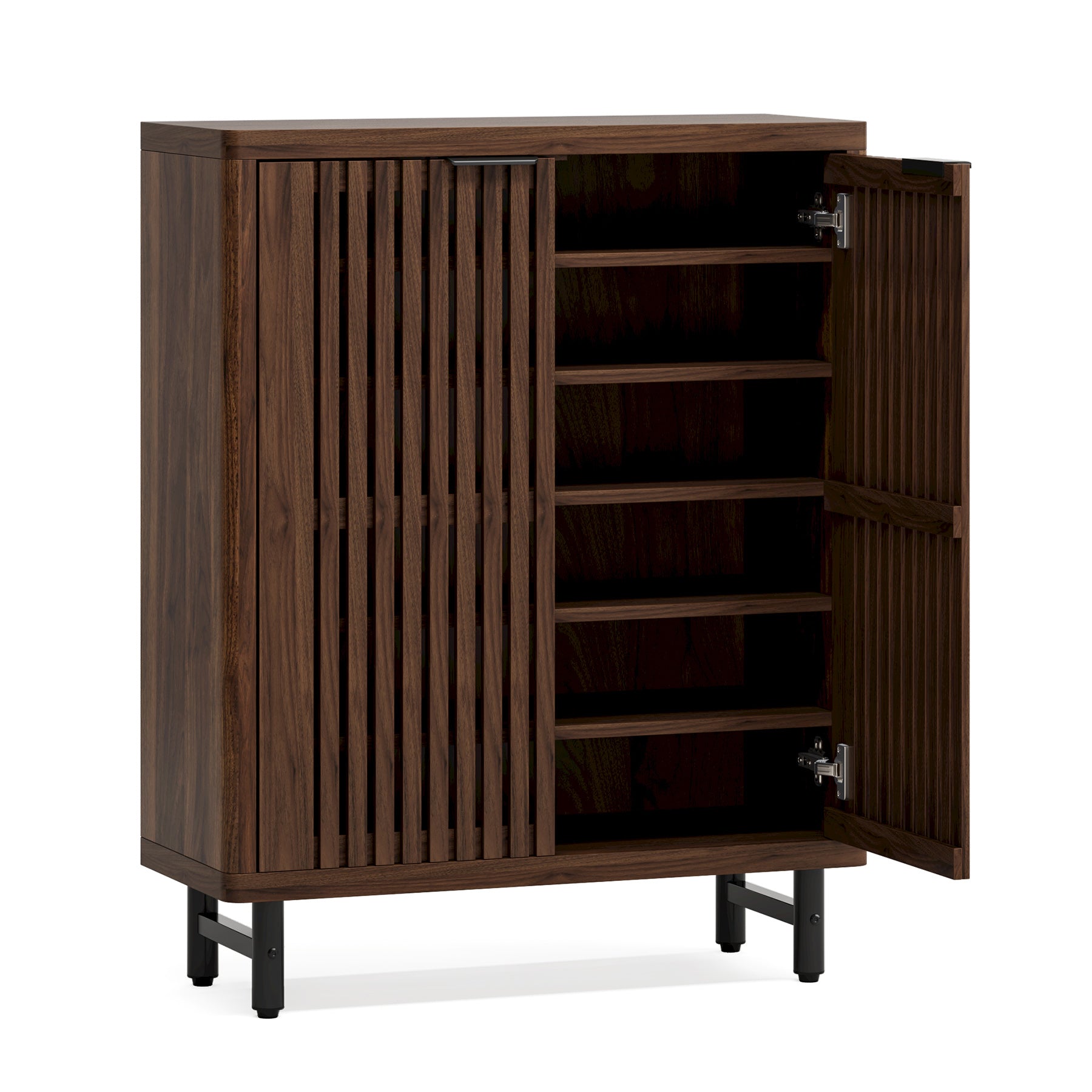 Modern Black Wooden 6-Tier Shoe Cabinet with Louvered Doors