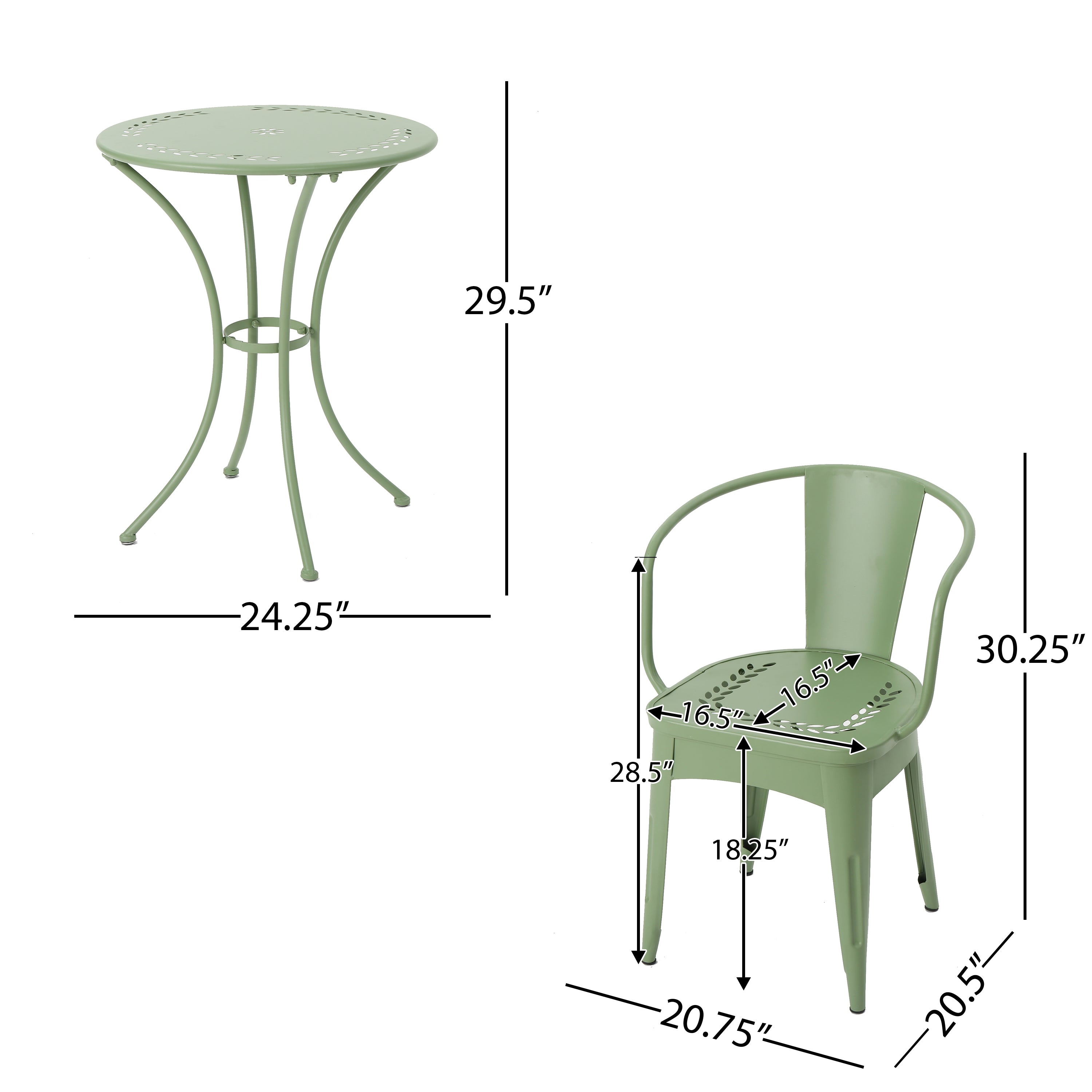 Pursuant 3-Piece Iron Bistro Set with Round Table and 2 Curved Back Chairs