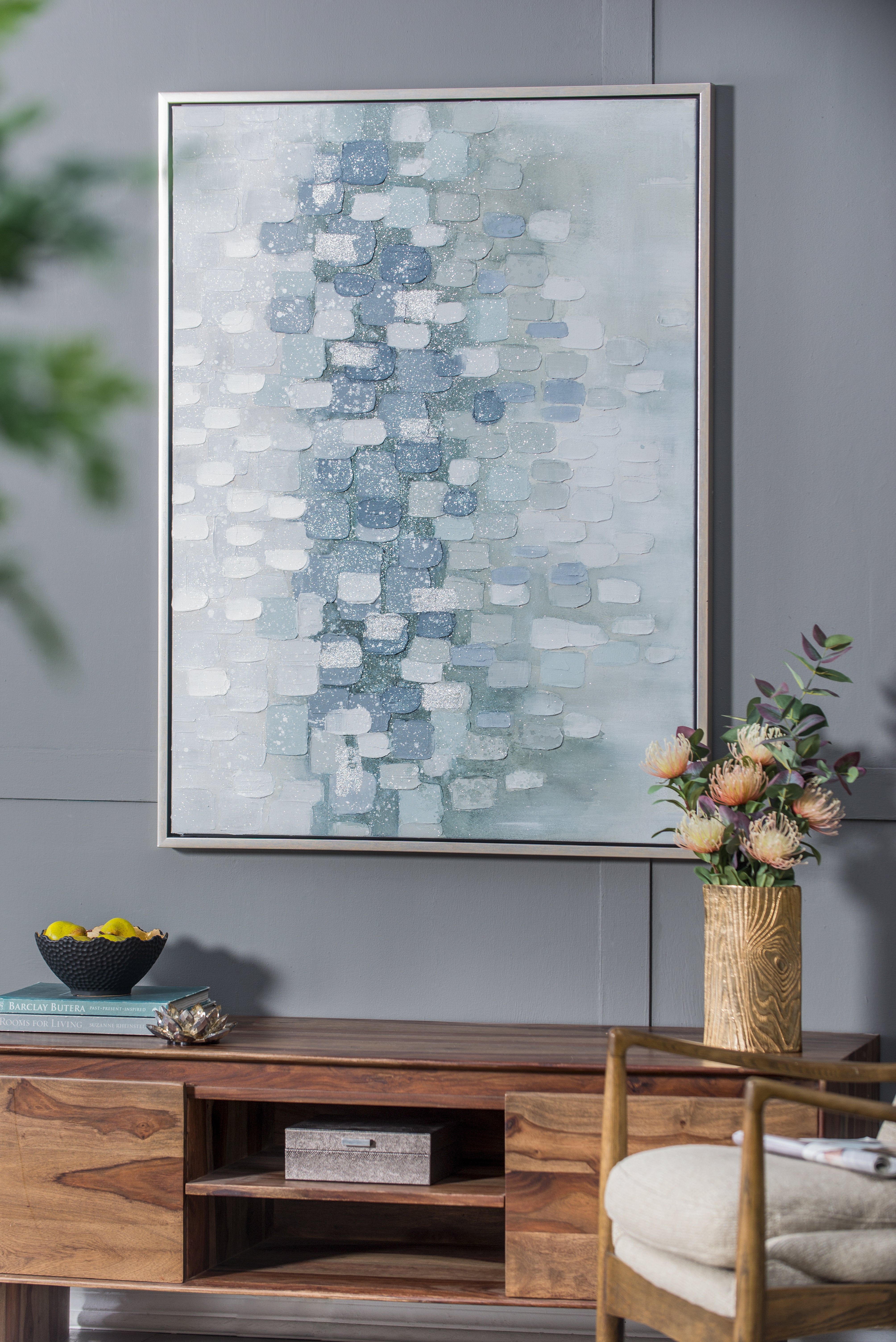 Landscape Gray and Silver Oil Painting in Frame