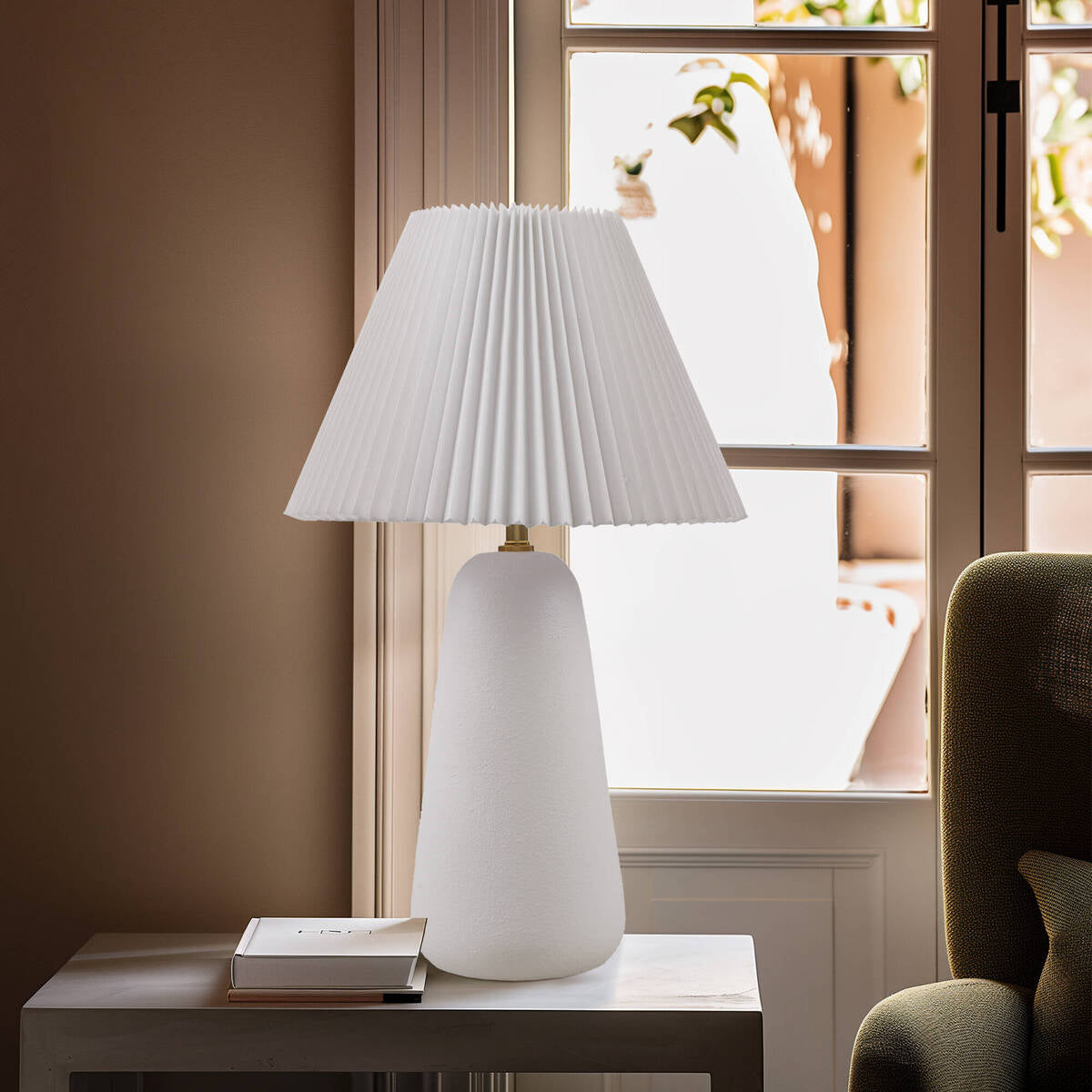Ceramic Table Lamp with Fluted Fabric Shade